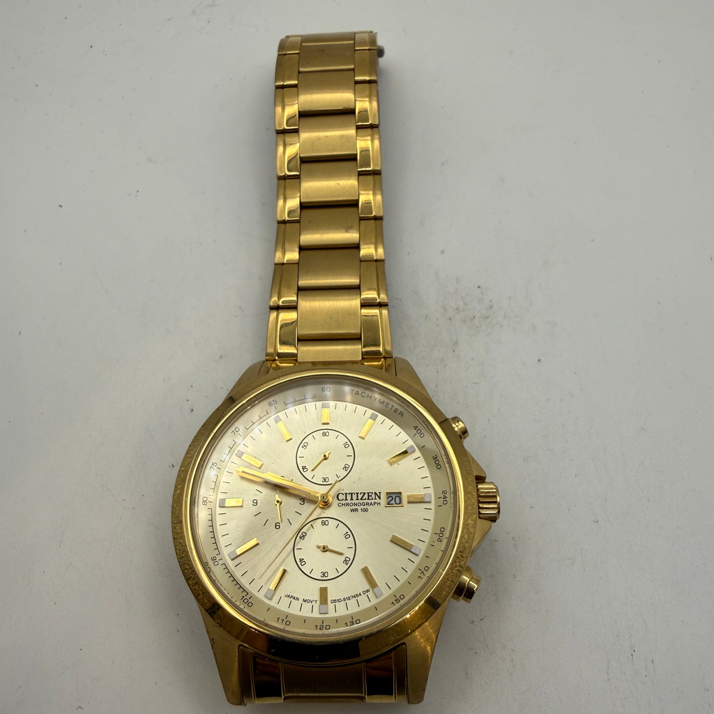 Citizen Chronograph Gold Tone WR100 Tachymeter Bracelet Watch 47mm (Fully Tested and Working)- £100.00