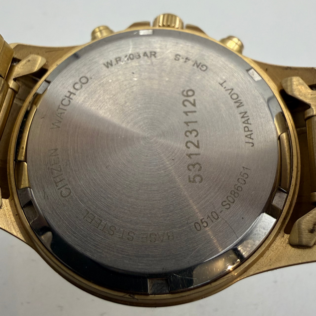 Citizen Chronograph Gold Tone WR100 Tachymeter Bracelet Watch 47mm (Fully Tested and Working)- £100.00