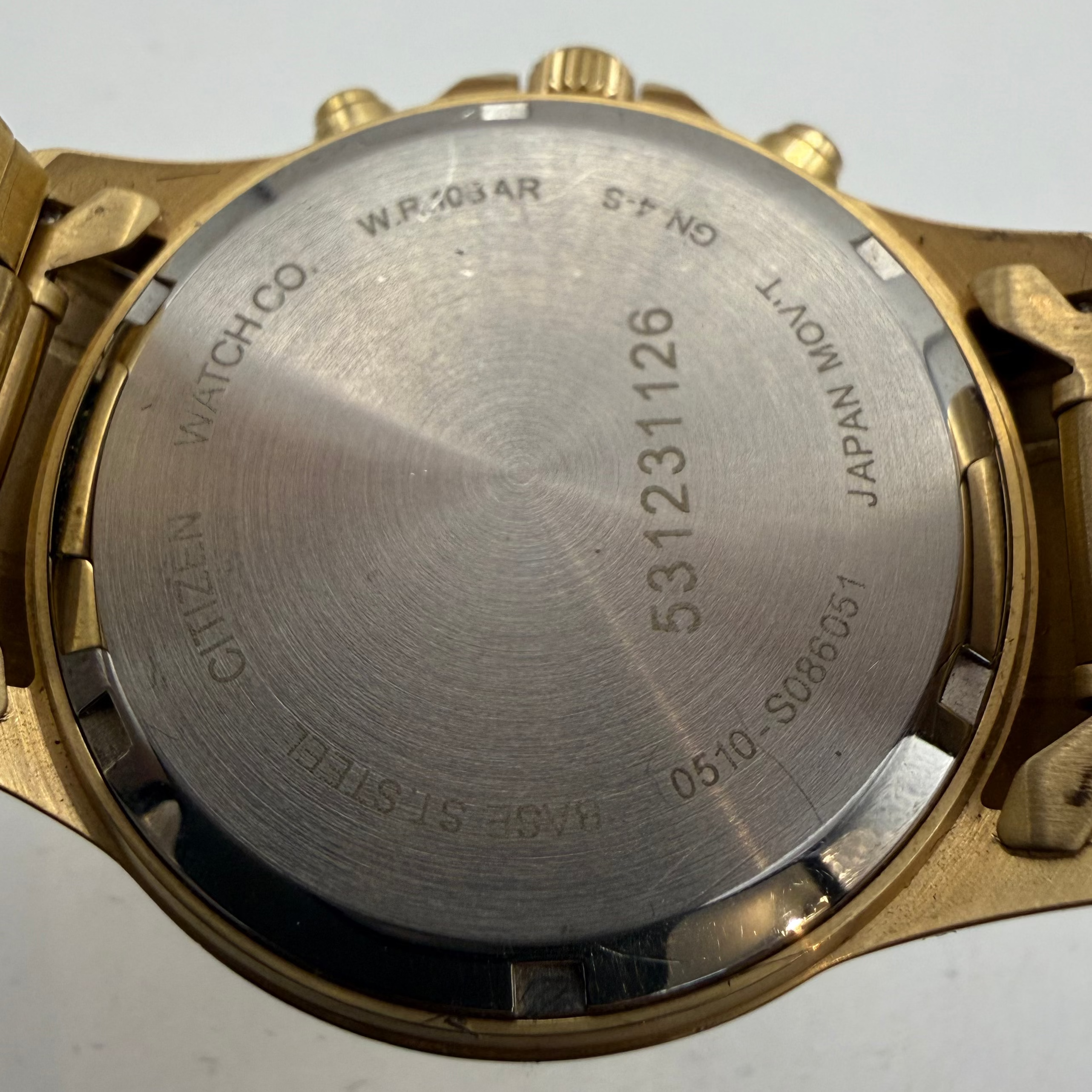 Citizen Chronograph Gold Tone WR100 Tachymeter Bracelet Watch 47mm (Fully Tested and Working)- £100.00