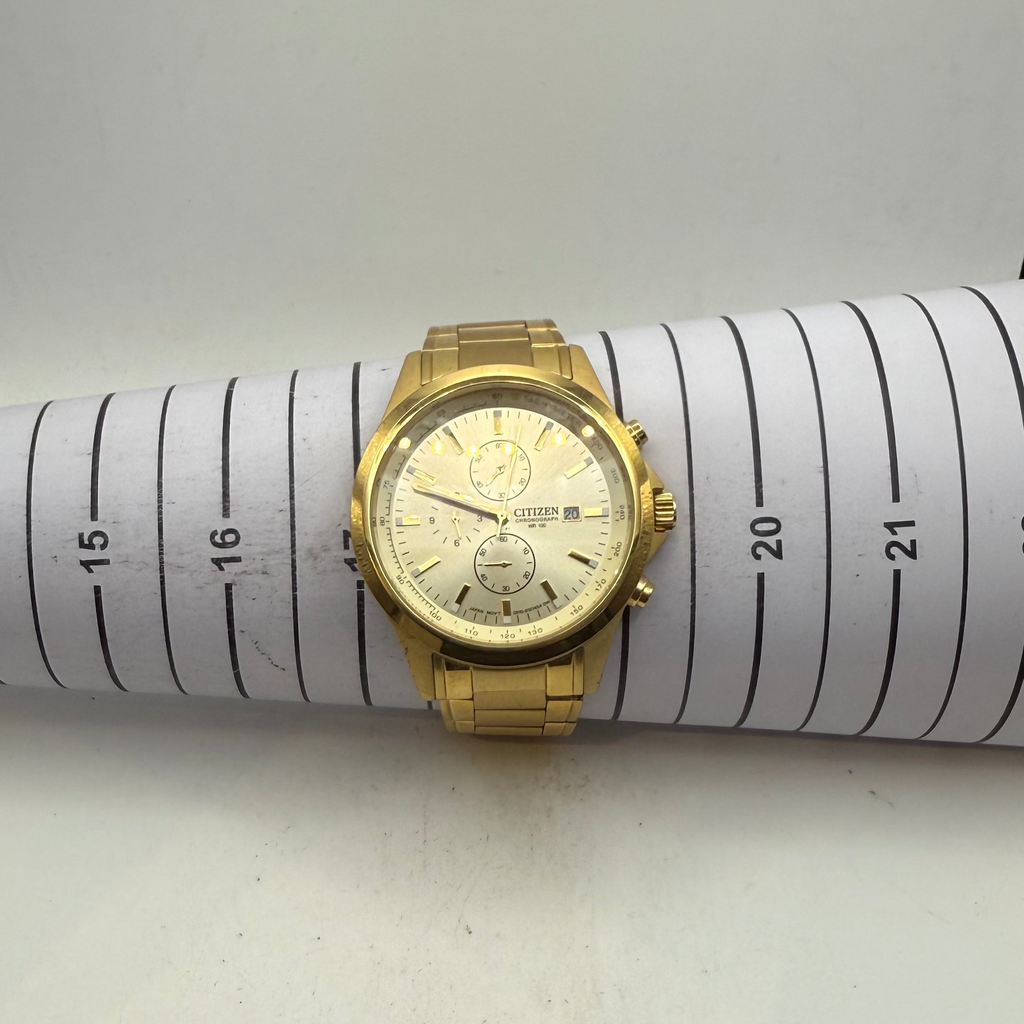Citizen Chronograph Gold Tone WR100 Tachymeter Bracelet Watch 47mm (Fully Tested and Working)- £100.00