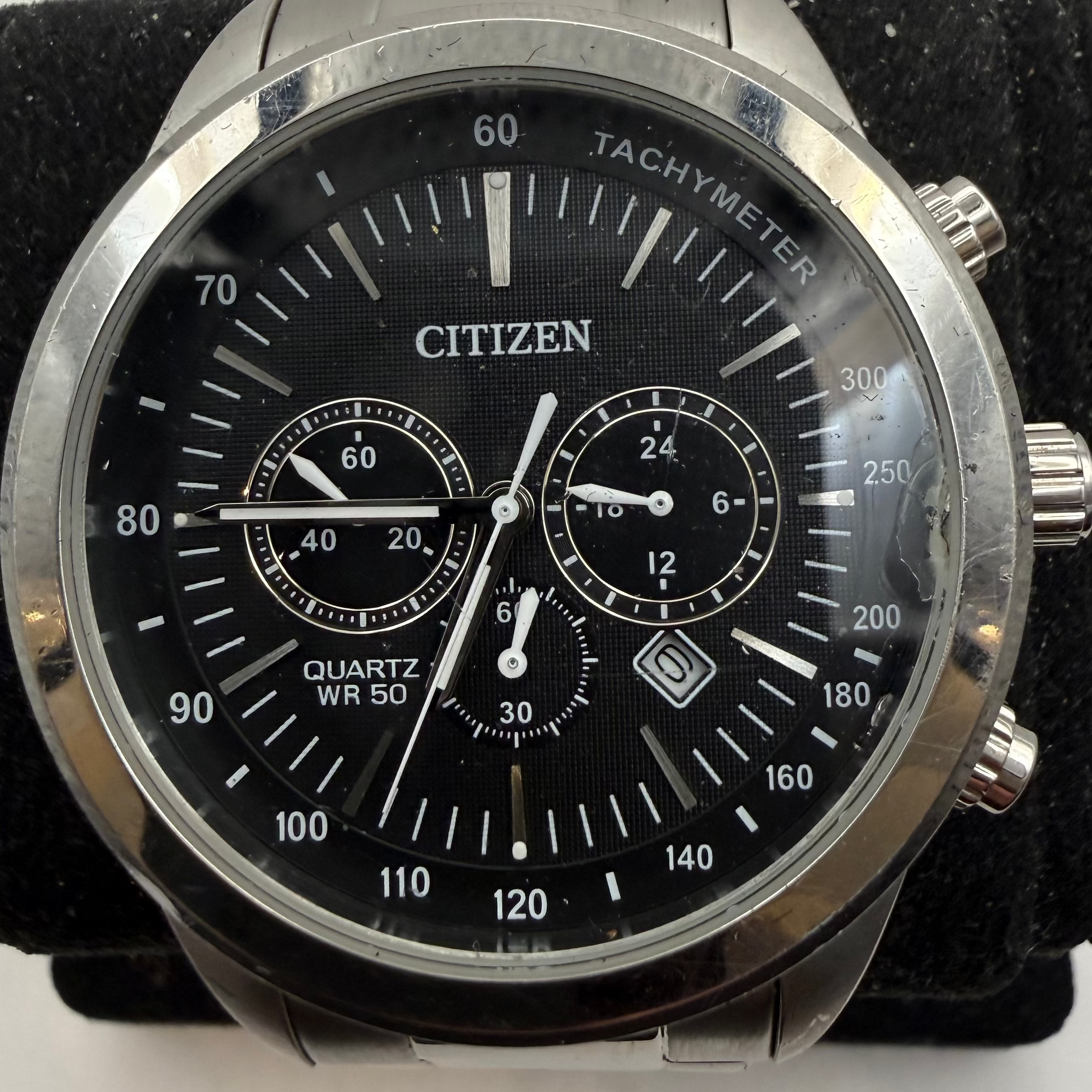 Citizen Chronograph Black Dial Stainless Steel Bracelet Watch 49mm (Fully Tested and Working)- £105.00