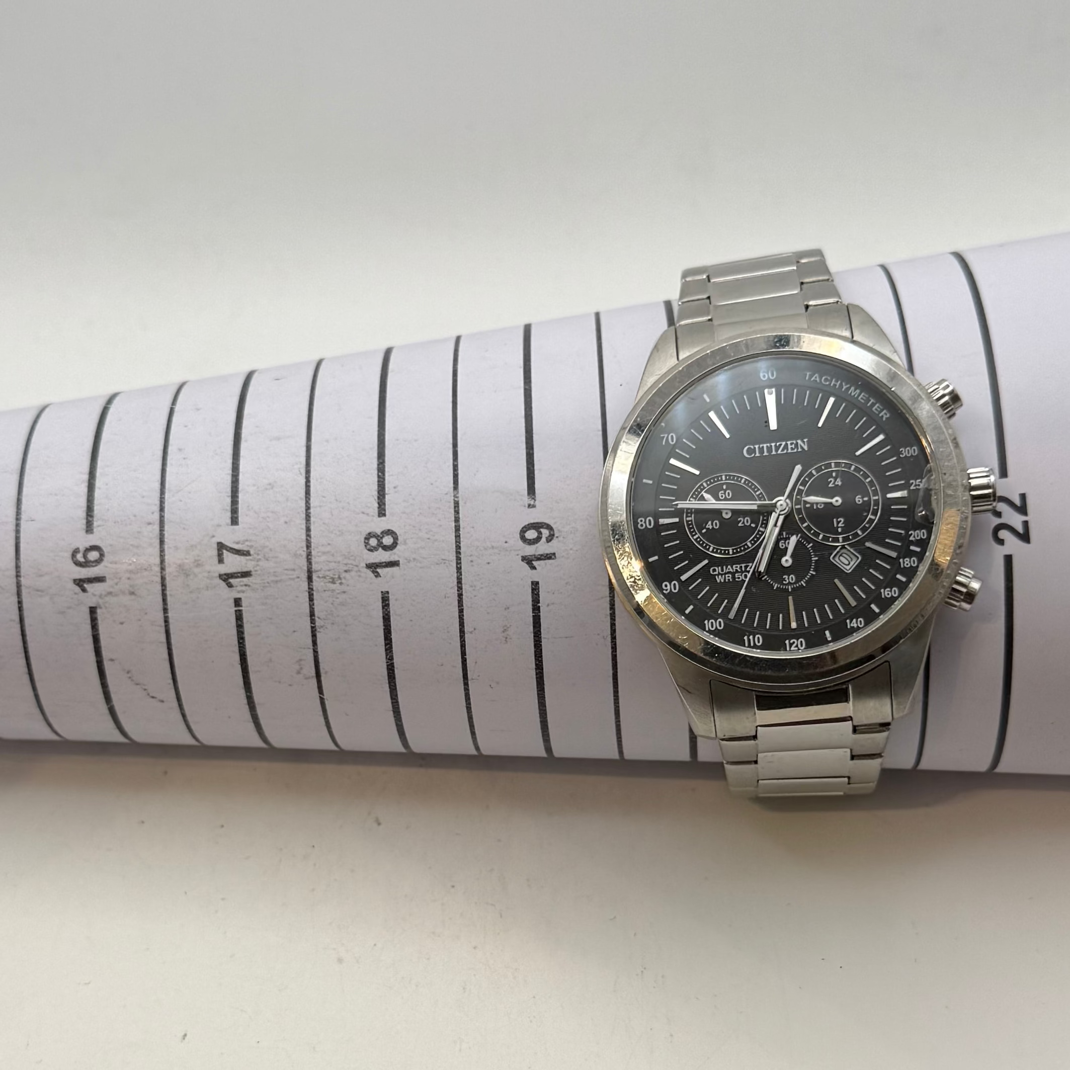 Citizen Chronograph Black Dial Stainless Steel Bracelet Watch 49mm (Fully Tested and Working)- £105.00