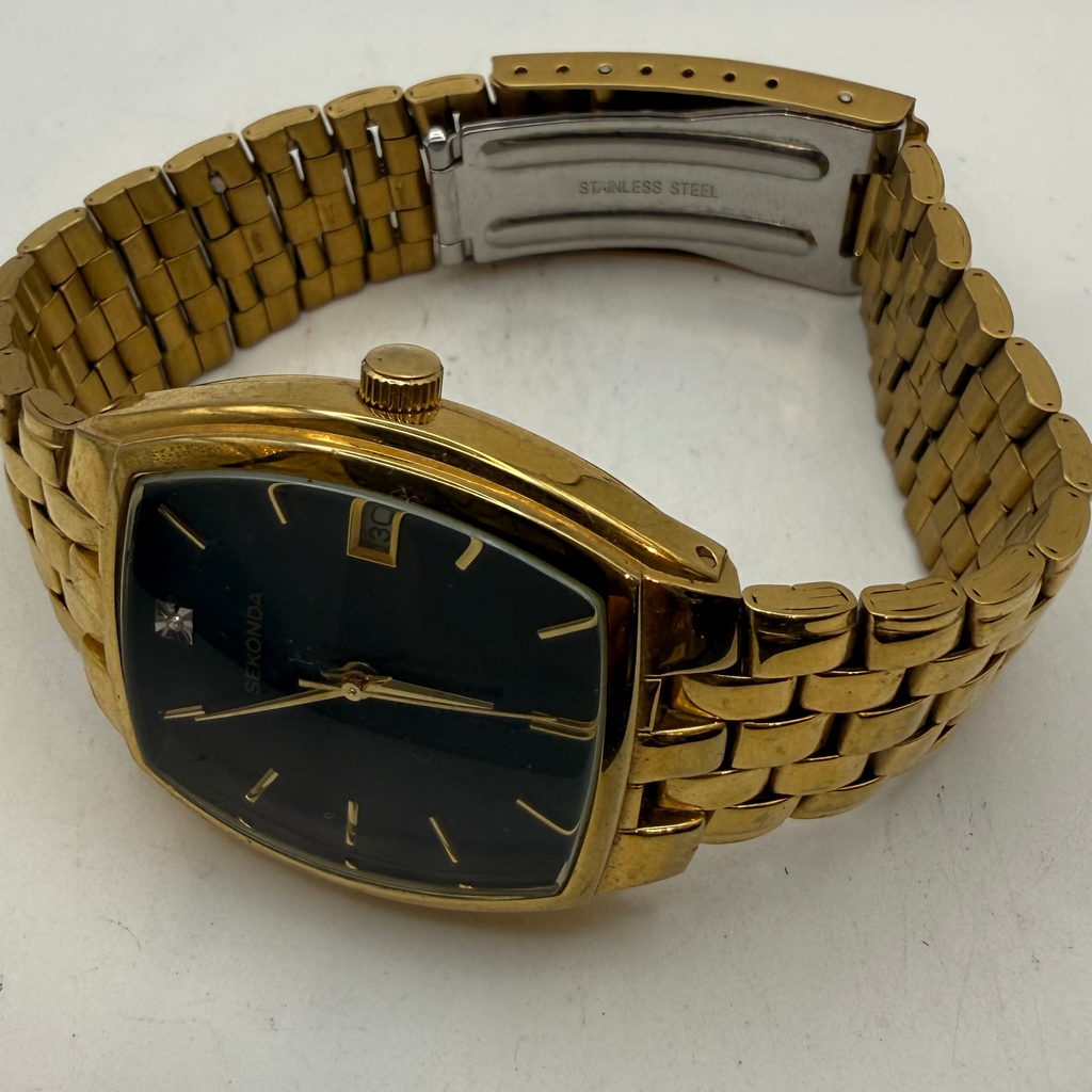 Sekonda Gold Tone Black Dial Date Men's Watch 37mm Quartz (Fully Tested and Working)- £20.00