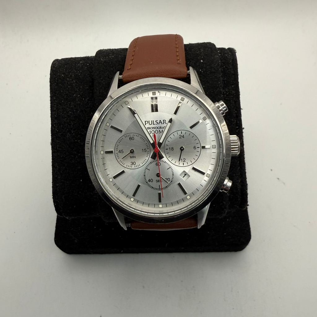 Pulsar Chronograph 100M Men's Quartz Watch Brown Leather Strap (Fully Tested and Working)- £