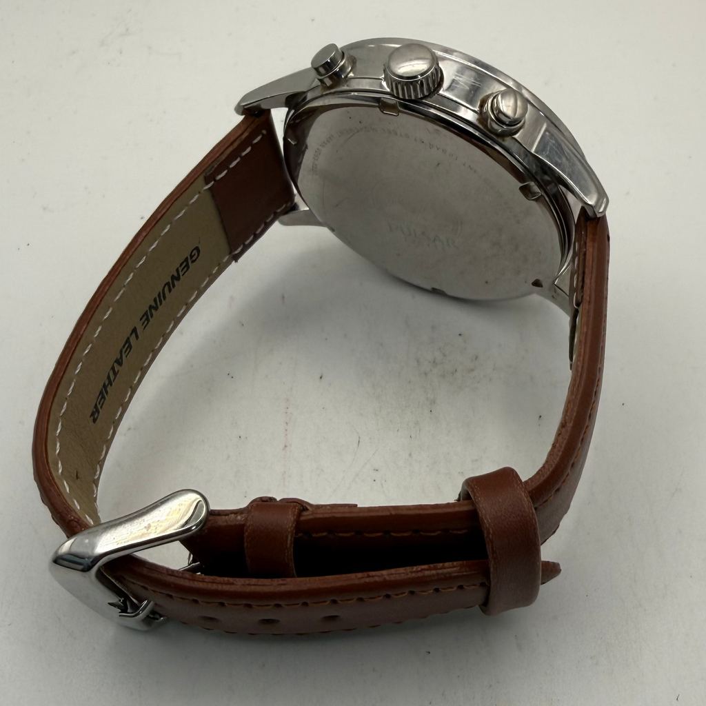 Pulsar Chronograph 100M Men's Quartz Watch Brown Leather Strap (Fully Tested and Working)- £