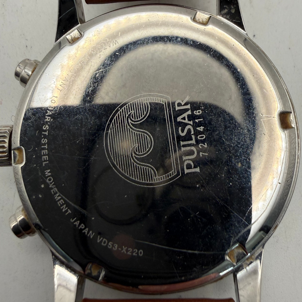 Pulsar Chronograph 100M Men's Quartz Watch Brown Leather Strap (Fully Tested and Working)- £