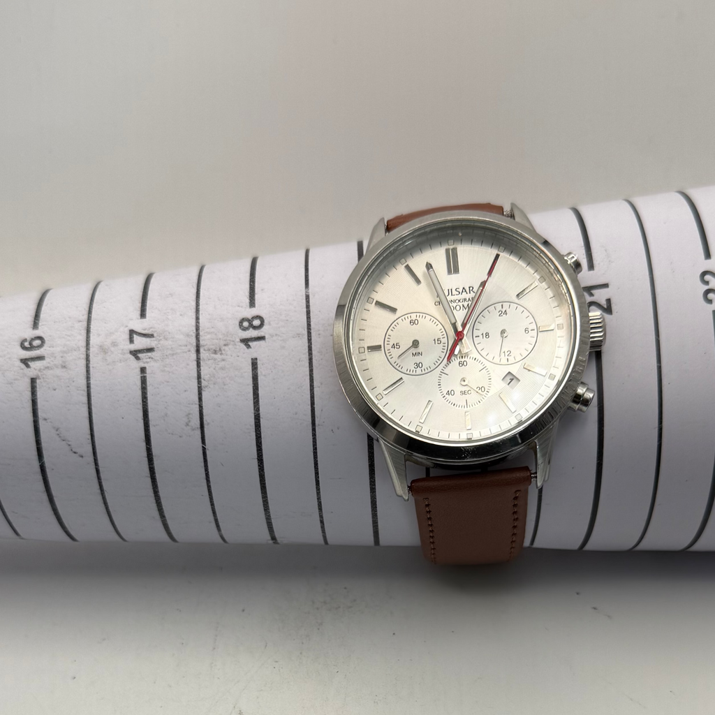 Pulsar Chronograph 100M Men's Quartz Watch Brown Leather Strap (Fully Tested and Working)- £
