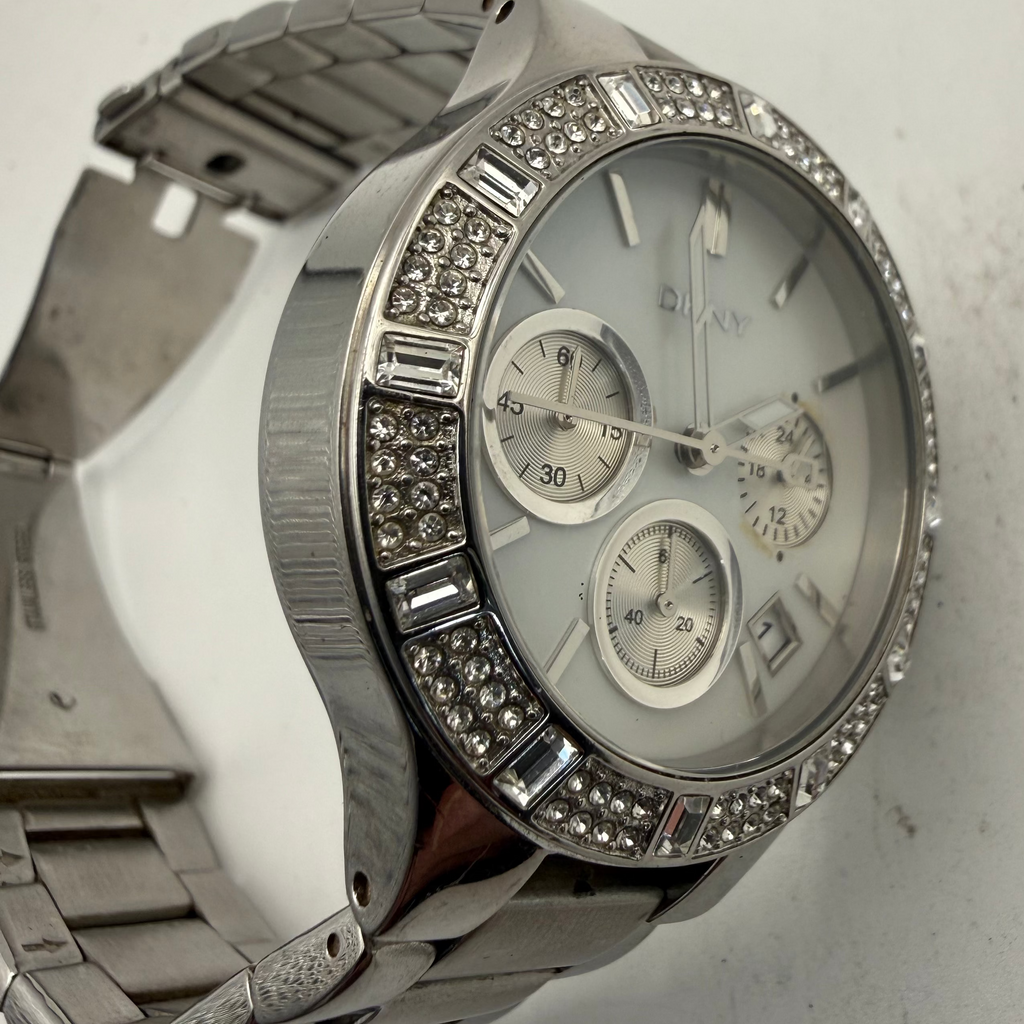 DKNY Ladies Crystal Bezel Chronograph Stainless Steel Watch (Fully Tested and Working)- £25.00