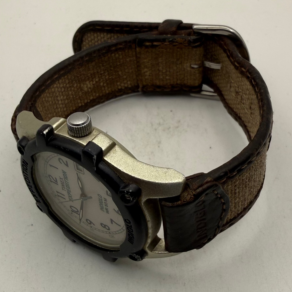 Timex Expedition Indiglo WR50M Men's Quartz Watch Date Brown Canvas Strap (Fully Tested and Working)- £25.00