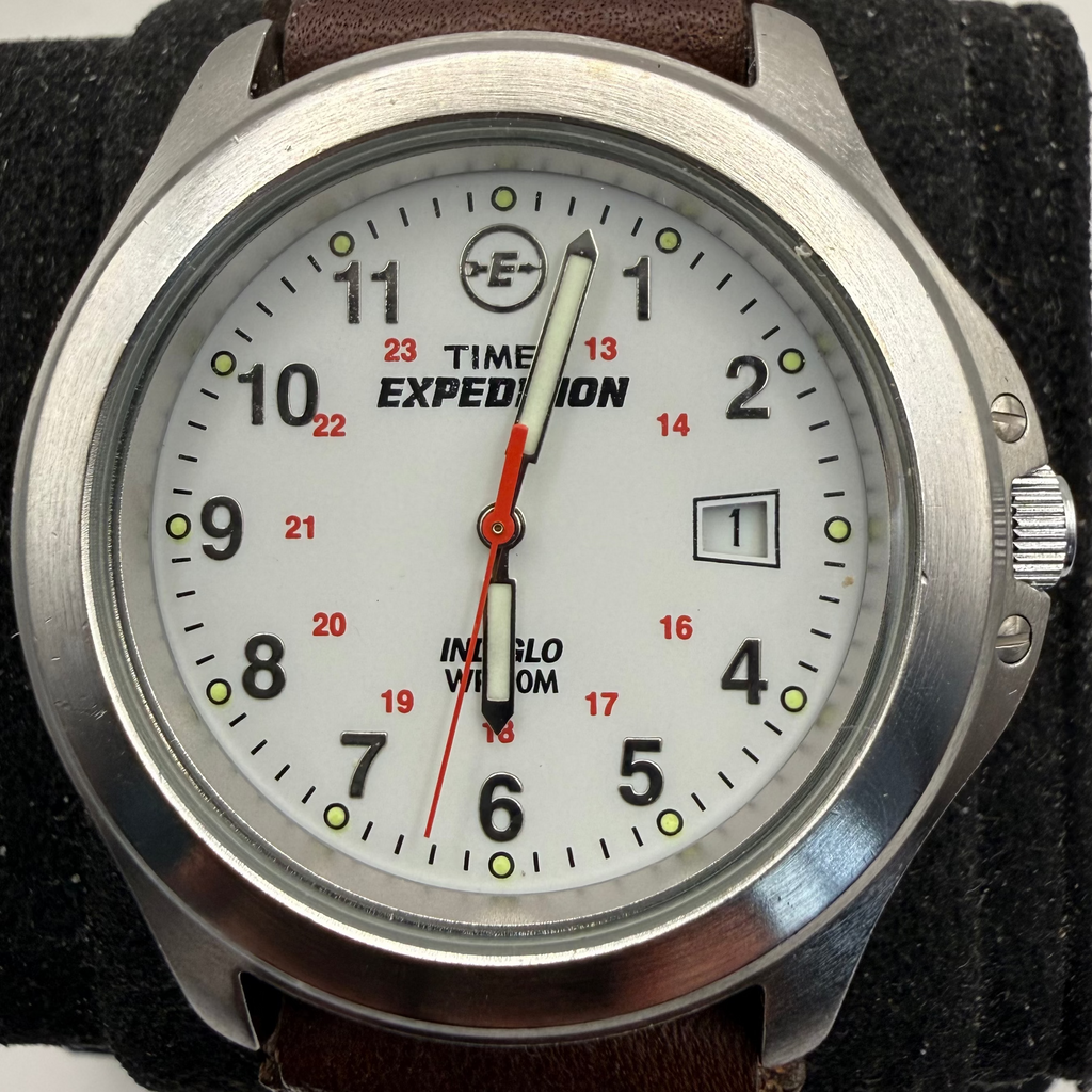 Timex Expedition Indiglo Men's Quartz Date Watch Brown Leather Strap WR50M (Fully Tested and Working)- £25.00