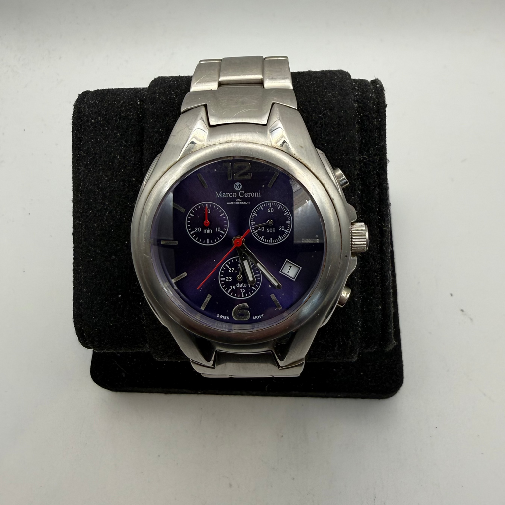 Marco Ceroni Chronograph Stainless Steel Watch Blue Dial Date (Fully Tested and Working)- £35.00