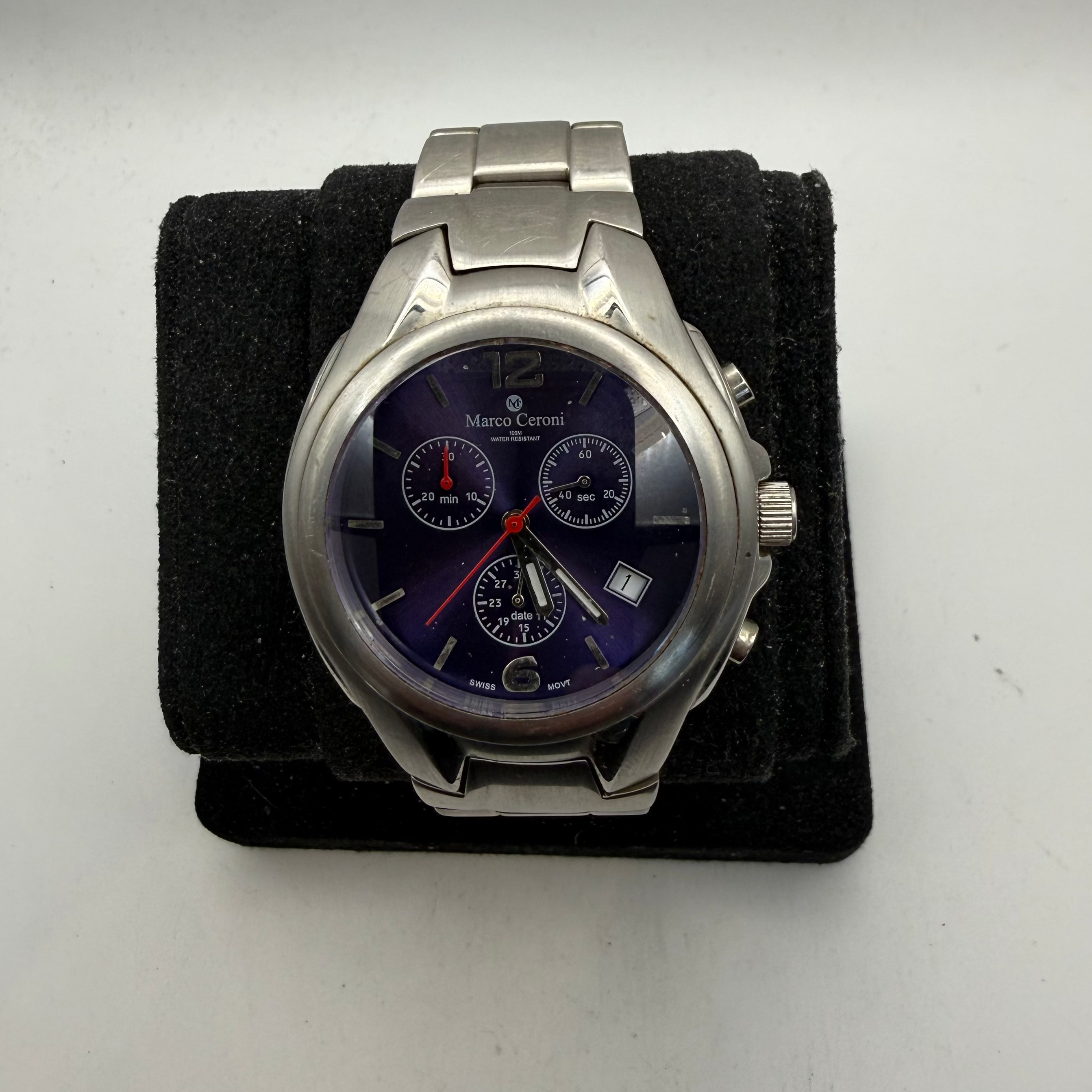 Marco Ceroni Chronograph Stainless Steel Watch Blue Dial Date (Fully Tested and Working)- £35.00
