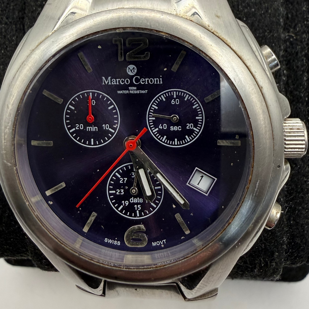 Marco Ceroni Chronograph Stainless Steel Watch Blue Dial Date (Fully Tested and Working)- £35.00
