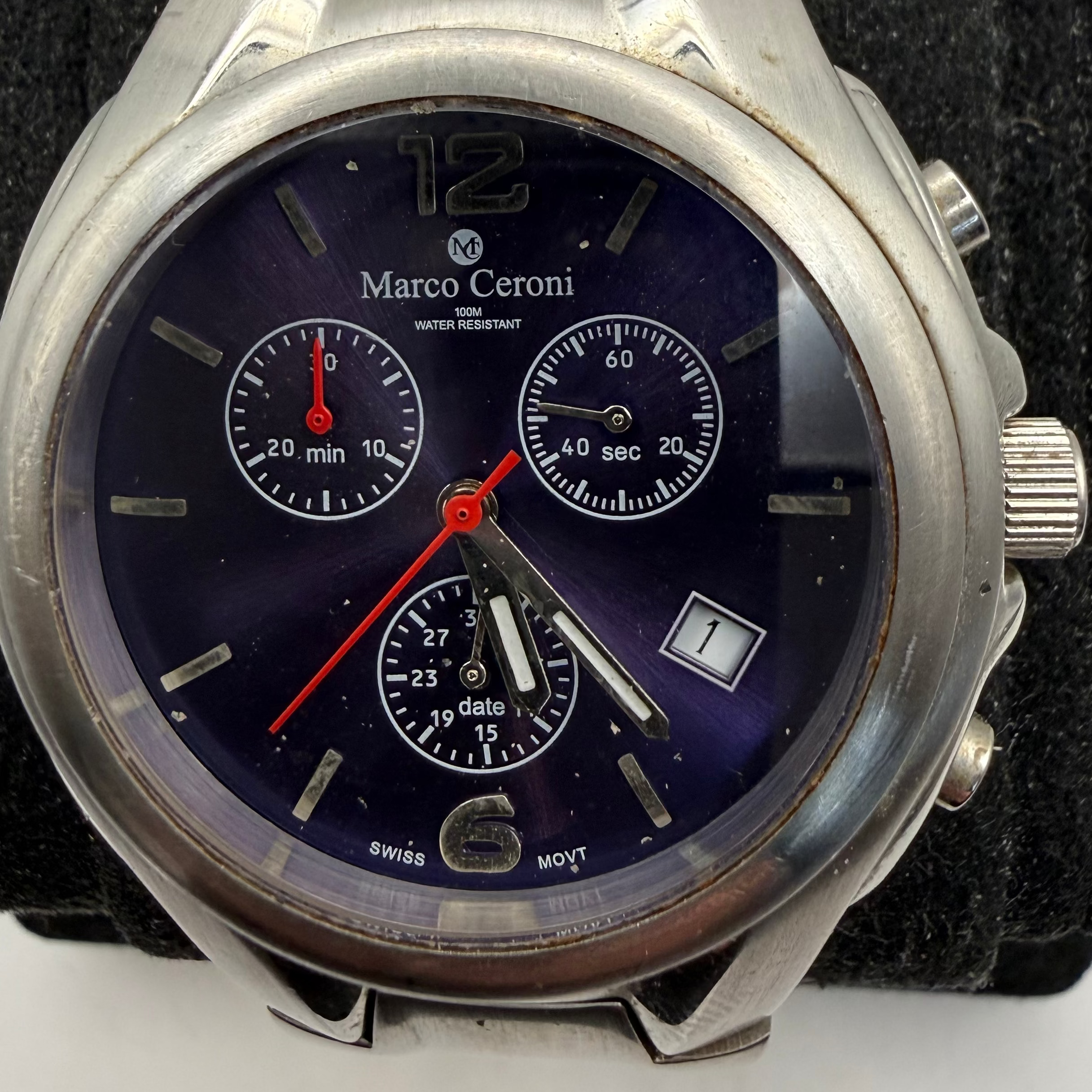 Marco Ceroni Chronograph Stainless Steel Watch Blue Dial Date (Fully Tested and Working)- £35.00