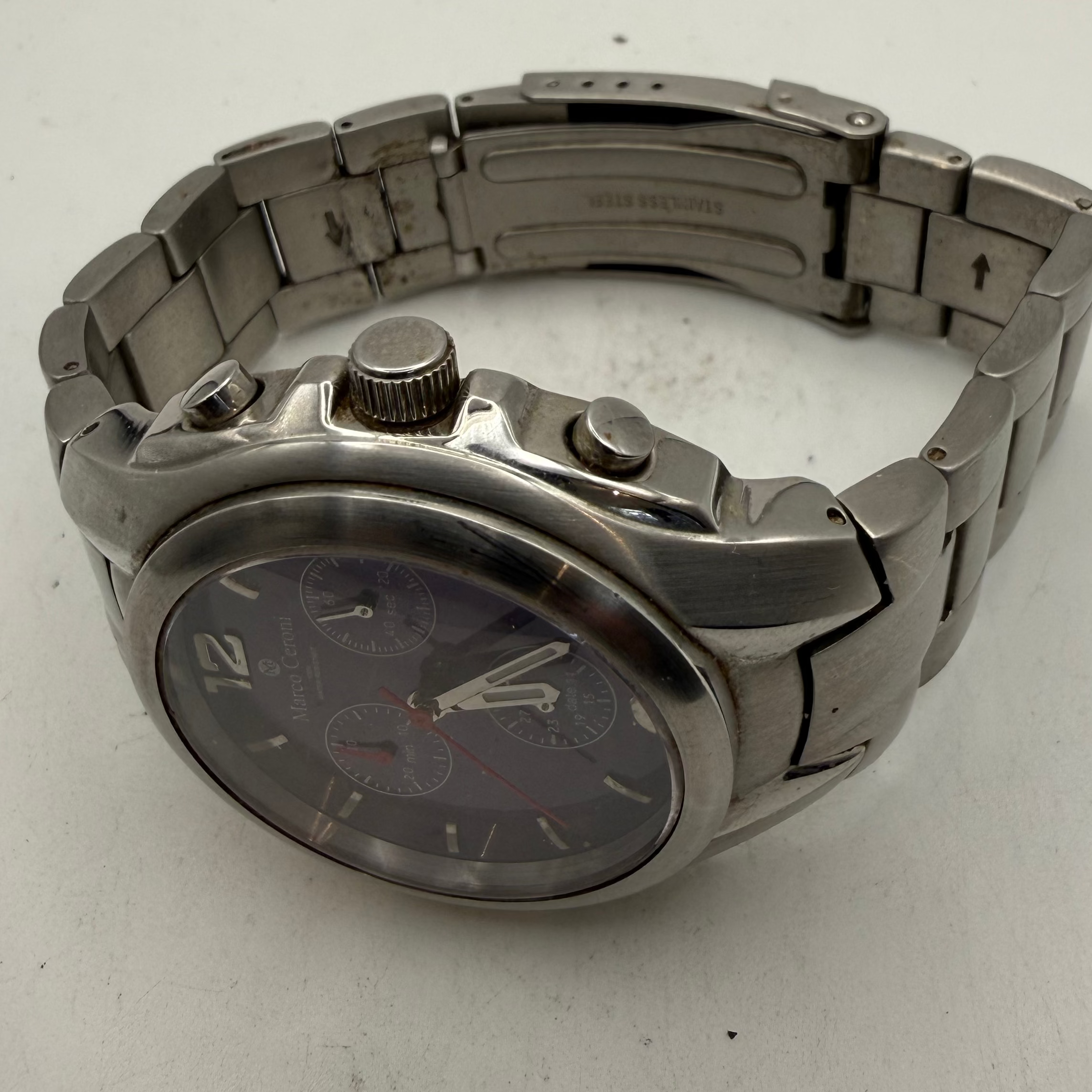 Marco Ceroni Chronograph Stainless Steel Watch Blue Dial Date (Fully Tested and Working)- £35.00