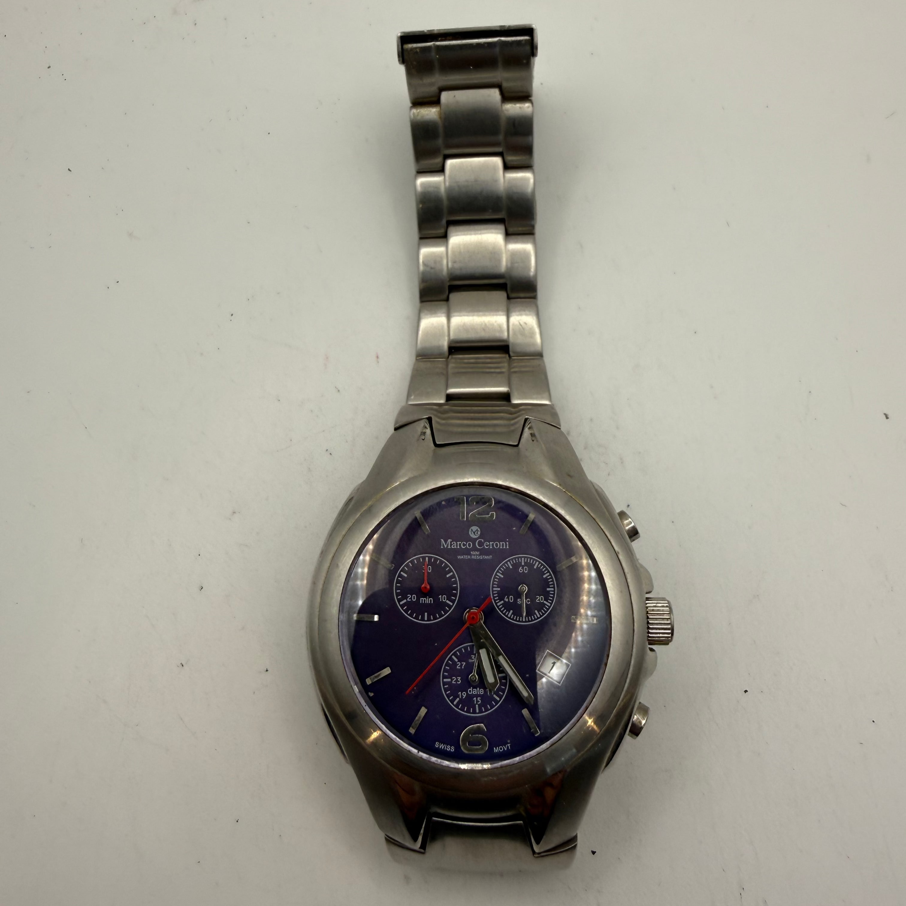 Marco Ceroni Chronograph Stainless Steel Watch Blue Dial Date (Fully Tested and Working)- £35.00