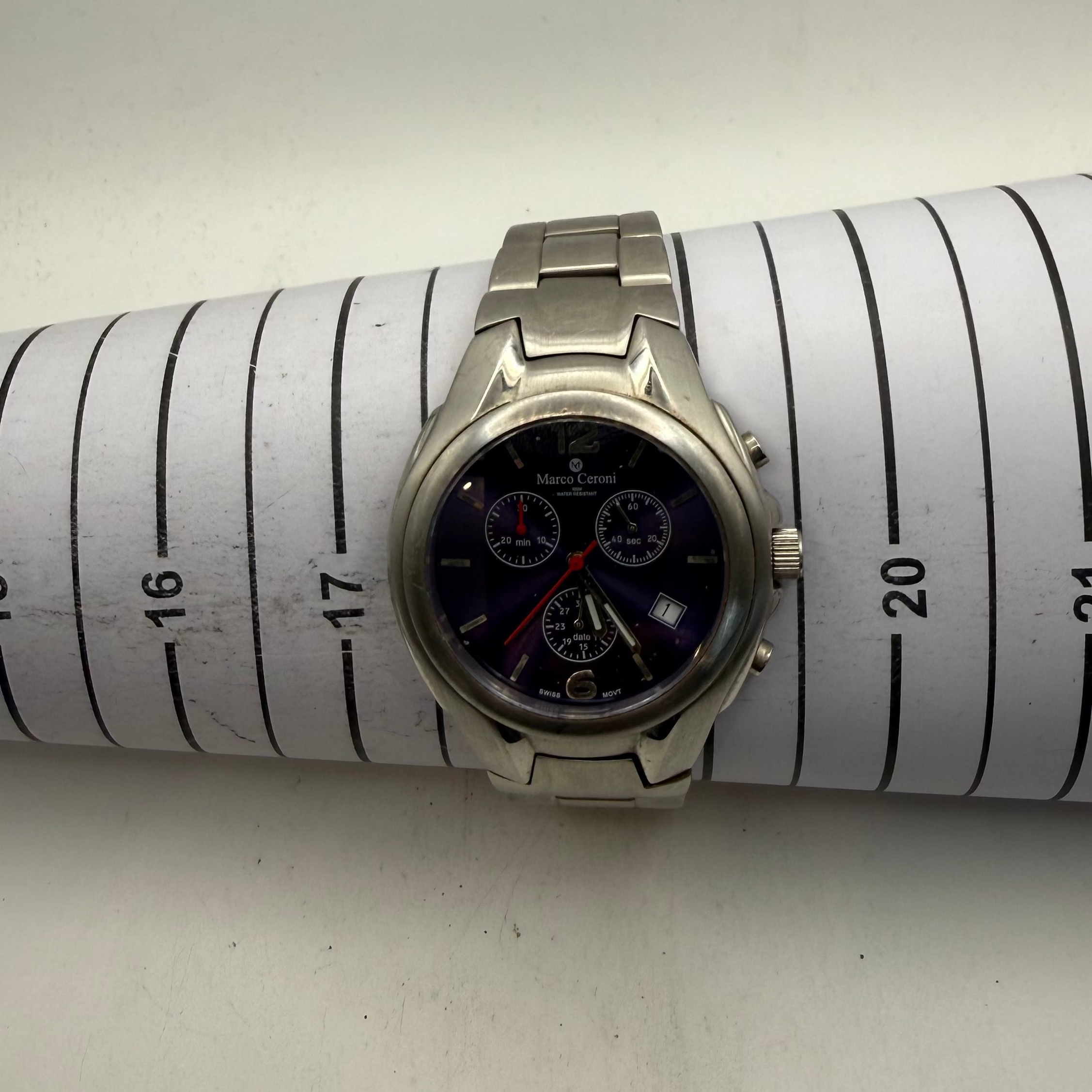 Marco Ceroni Chronograph Stainless Steel Watch Blue Dial Date (Fully Tested and Working)- £35.00