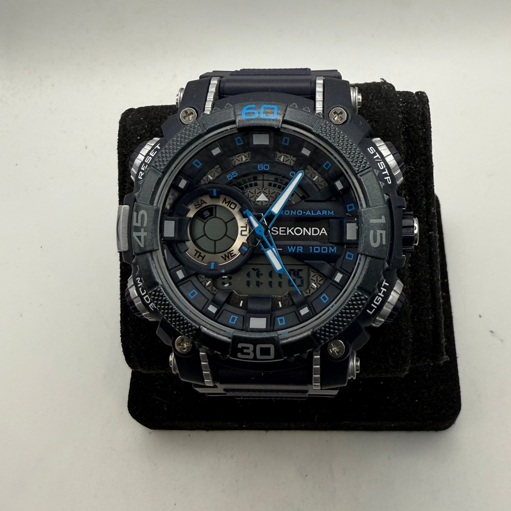 Sekonda Chrono-Alarm WR100M Ana-Digi Men's Watch Black Blue 30167 (Fully Tested and Working)- £40.00