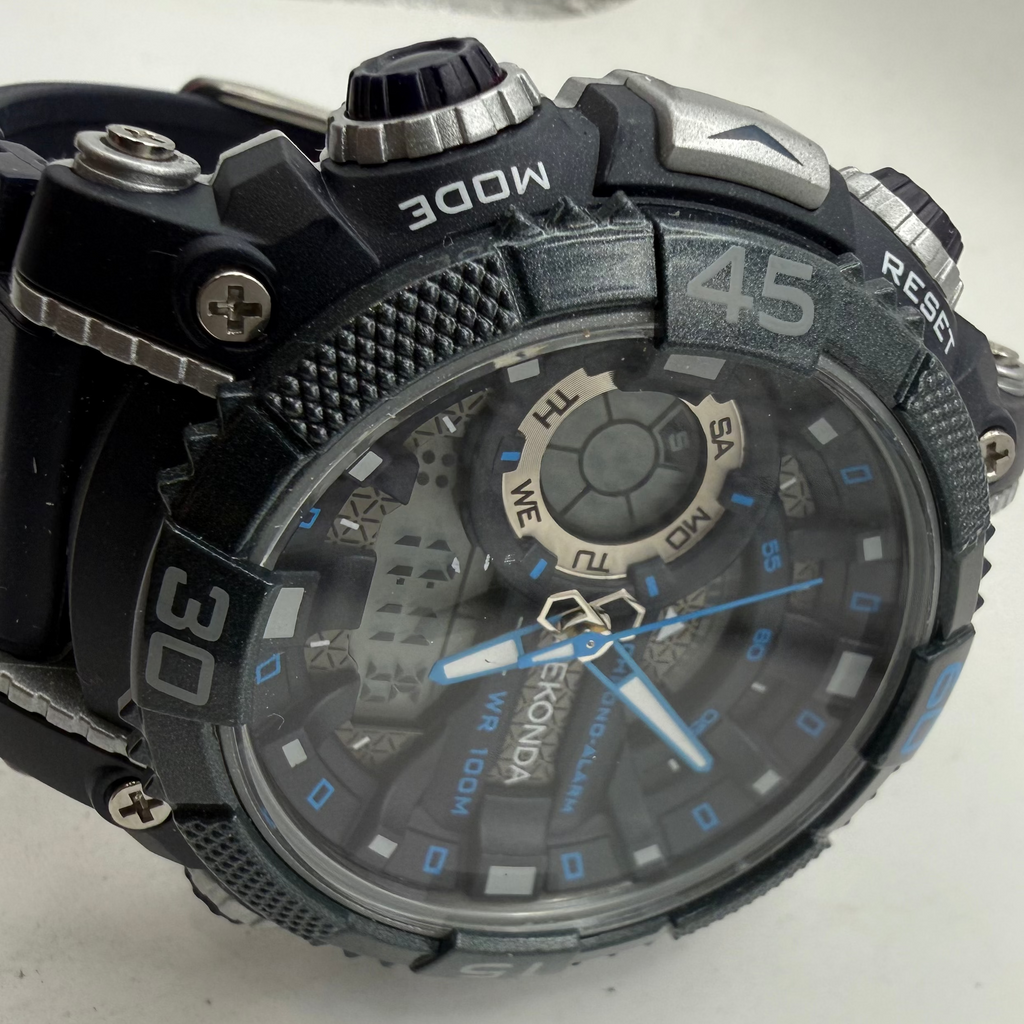 Sekonda Chrono-Alarm WR100M Ana-Digi Men's Watch Black Blue 30167 (Fully Tested and Working)- £40.00