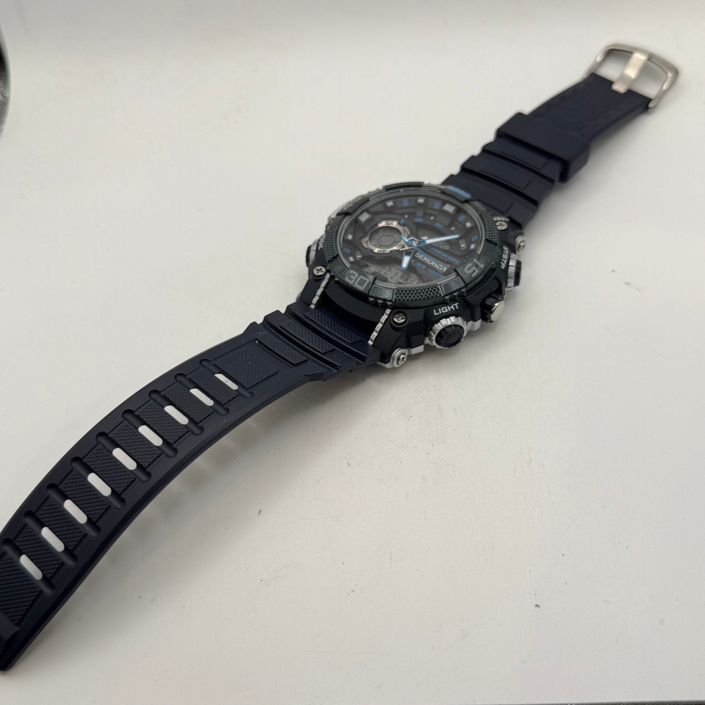 Sekonda Chrono-Alarm WR100M Ana-Digi Men's Watch Black Blue 30167 (Fully Tested and Working)- £40.00