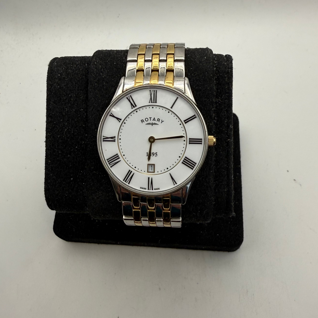 Rotary 1895 Swiss Made Two-Tone White Dial Date Men's Watch (Fully Tested and Working)- £45.00