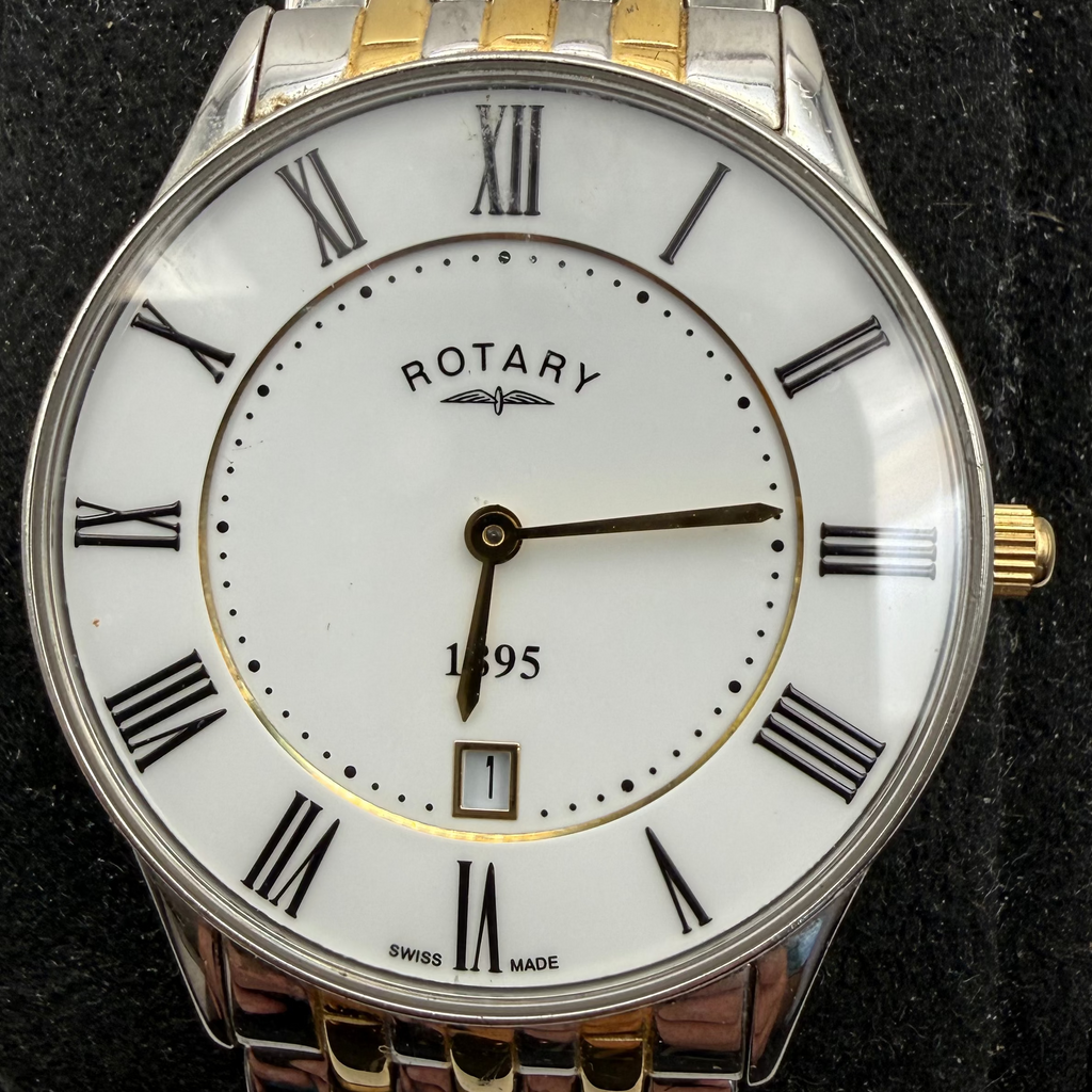 Rotary 1895 Swiss Made Two-Tone White Dial Date Men's Watch (Fully Tested and Working)- £45.00