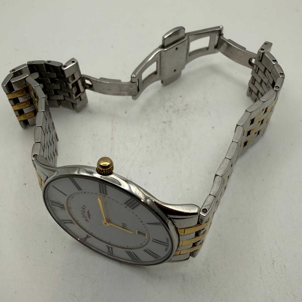 Rotary 1895 Swiss Made Two-Tone White Dial Date Men's Watch (Fully Tested and Working)- £45.00