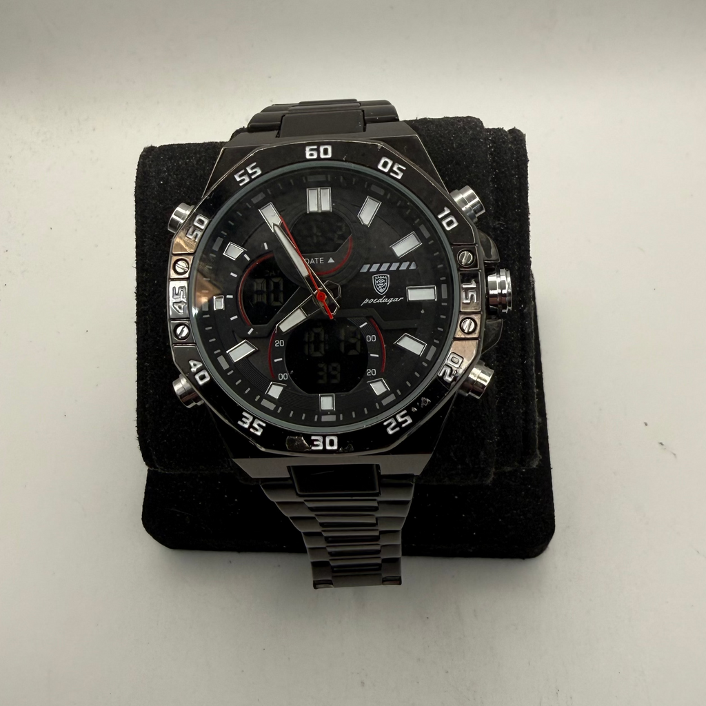 Poedagar Men's Ana-Digi Black Stainless Steel Watch 50mm (Fully Tested and Working)- £35.00