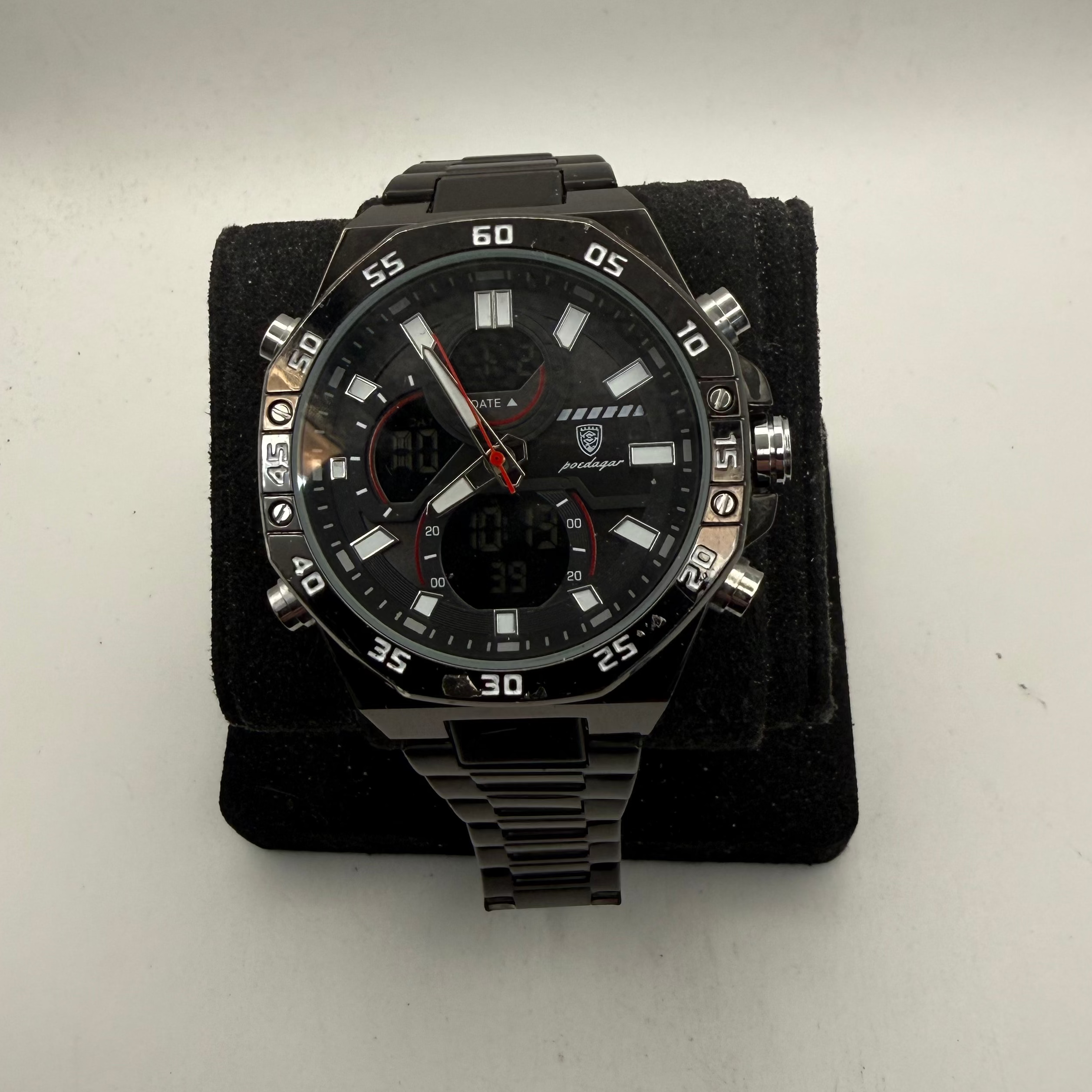 Poedagar Men's Ana-Digi Black Stainless Steel Watch 50mm (Fully Tested and Working)- £35.00