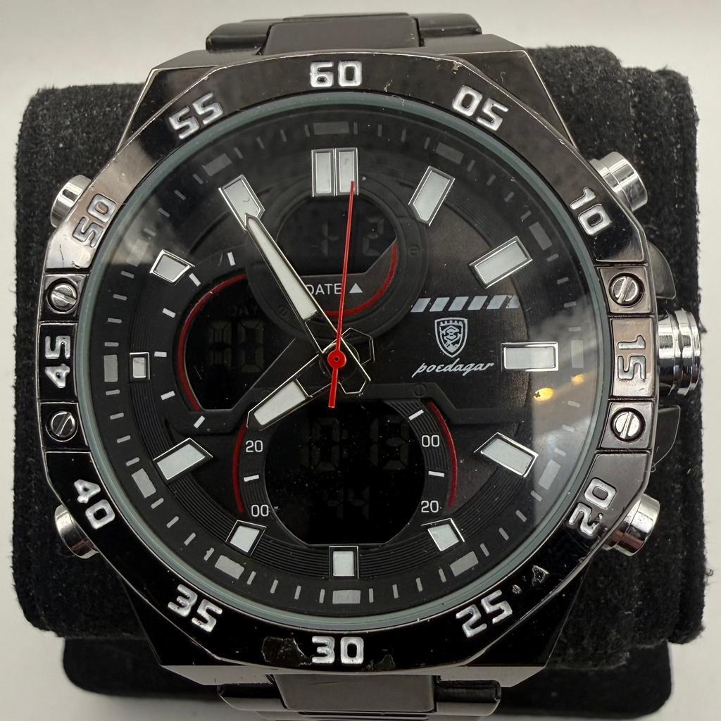 Poedagar Men's Ana-Digi Black Stainless Steel Watch 50mm (Fully Tested and Working)- £35.00