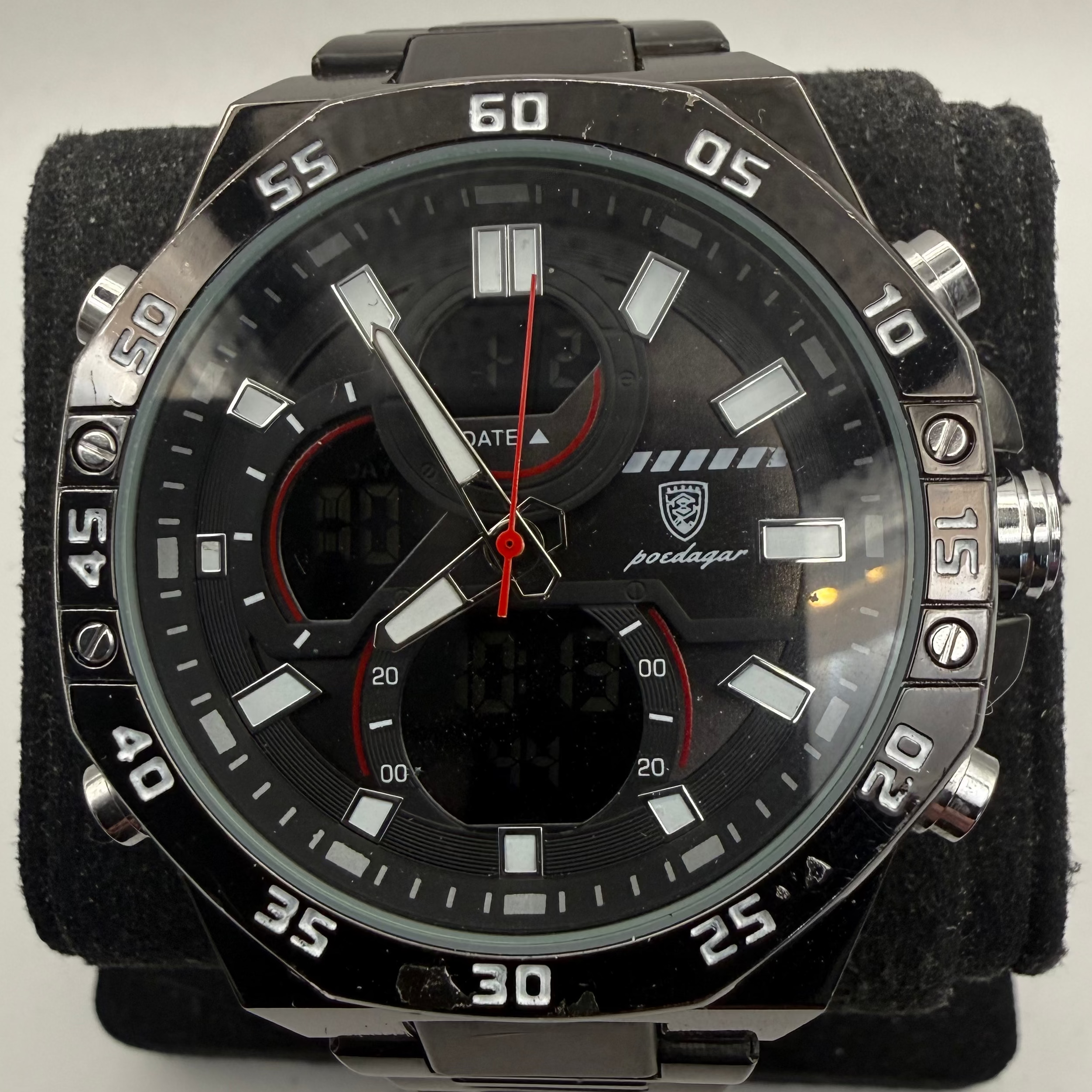Poedagar Men's Ana-Digi Black Stainless Steel Watch 50mm (Fully Tested and Working)- £35.00