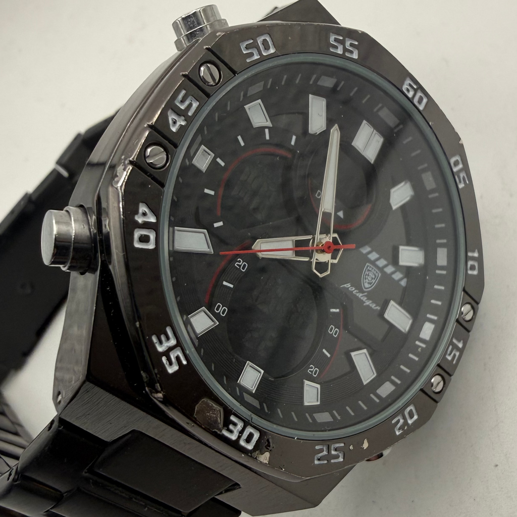 Poedagar Men's Ana-Digi Black Stainless Steel Watch 50mm (Fully Tested and Working)- £35.00