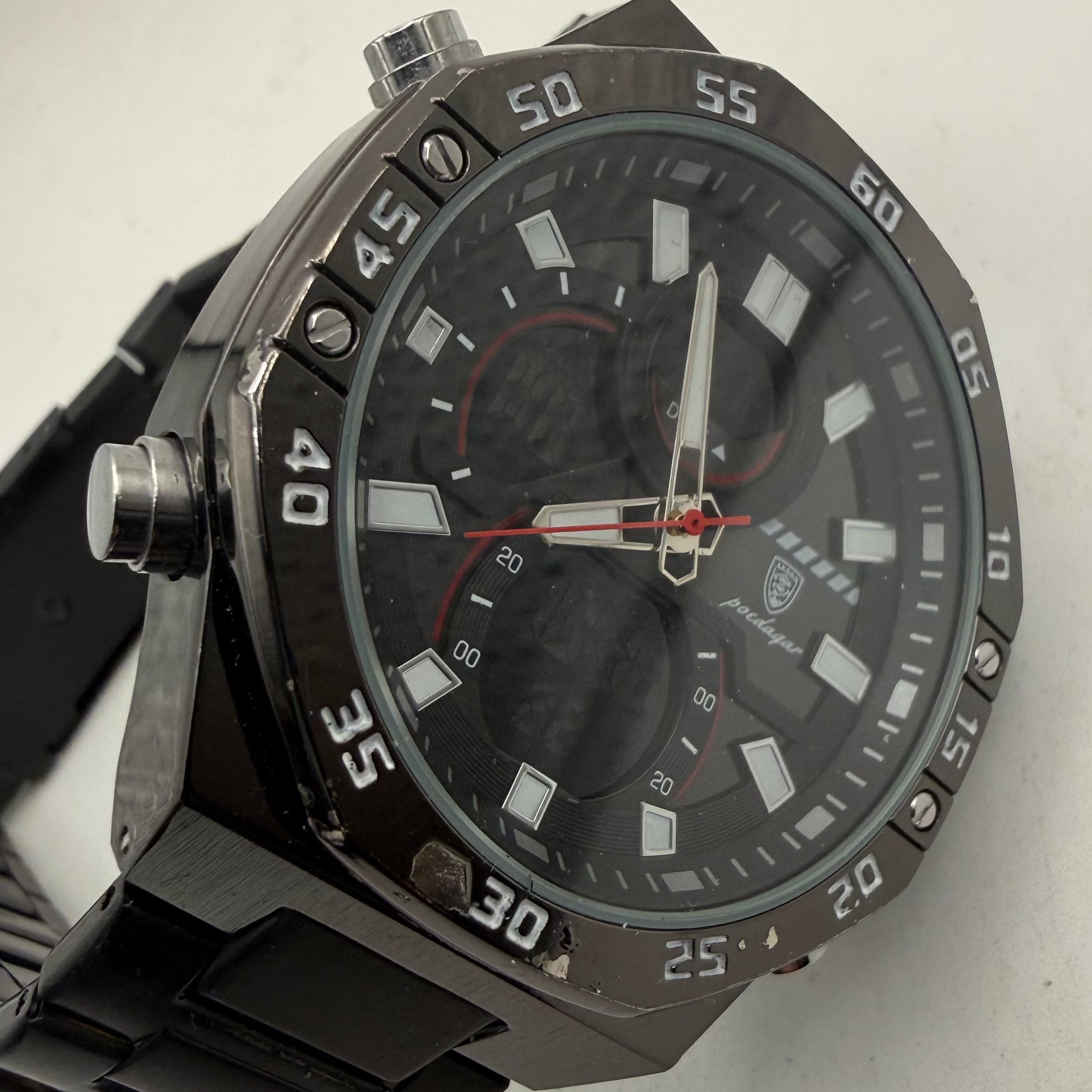 Poedagar Men's Ana-Digi Black Stainless Steel Watch 50mm (Fully Tested and Working)- £35.00