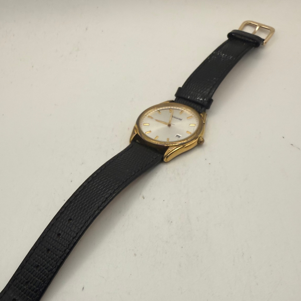 Accurist Vintage Gold Tone Date Quartz Men's Watch Black Leather Strap (Fully Tested and Working)- £20.00