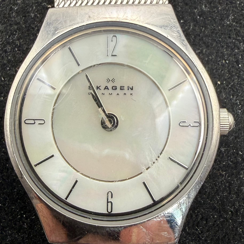 Skagen Denmark Ladies Stainless Steel Mesh Bracelet Watch Mother of Pearl Dial 233XSSS (Fully Tested and Working)- £25.00