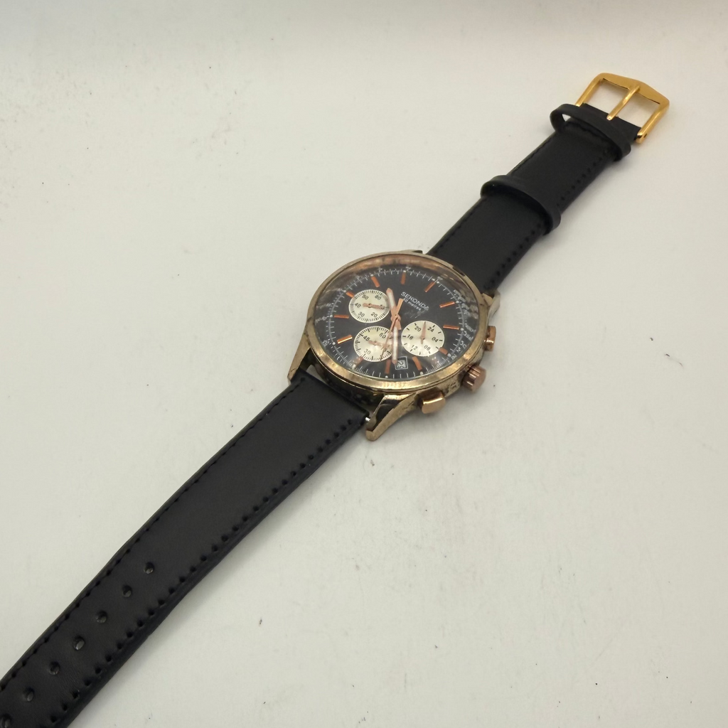 Sekonda Men's Chronograph Rose Gold Tone Black Dial Watch 46mm New Strap (Fully Tested and Working)- £45.00