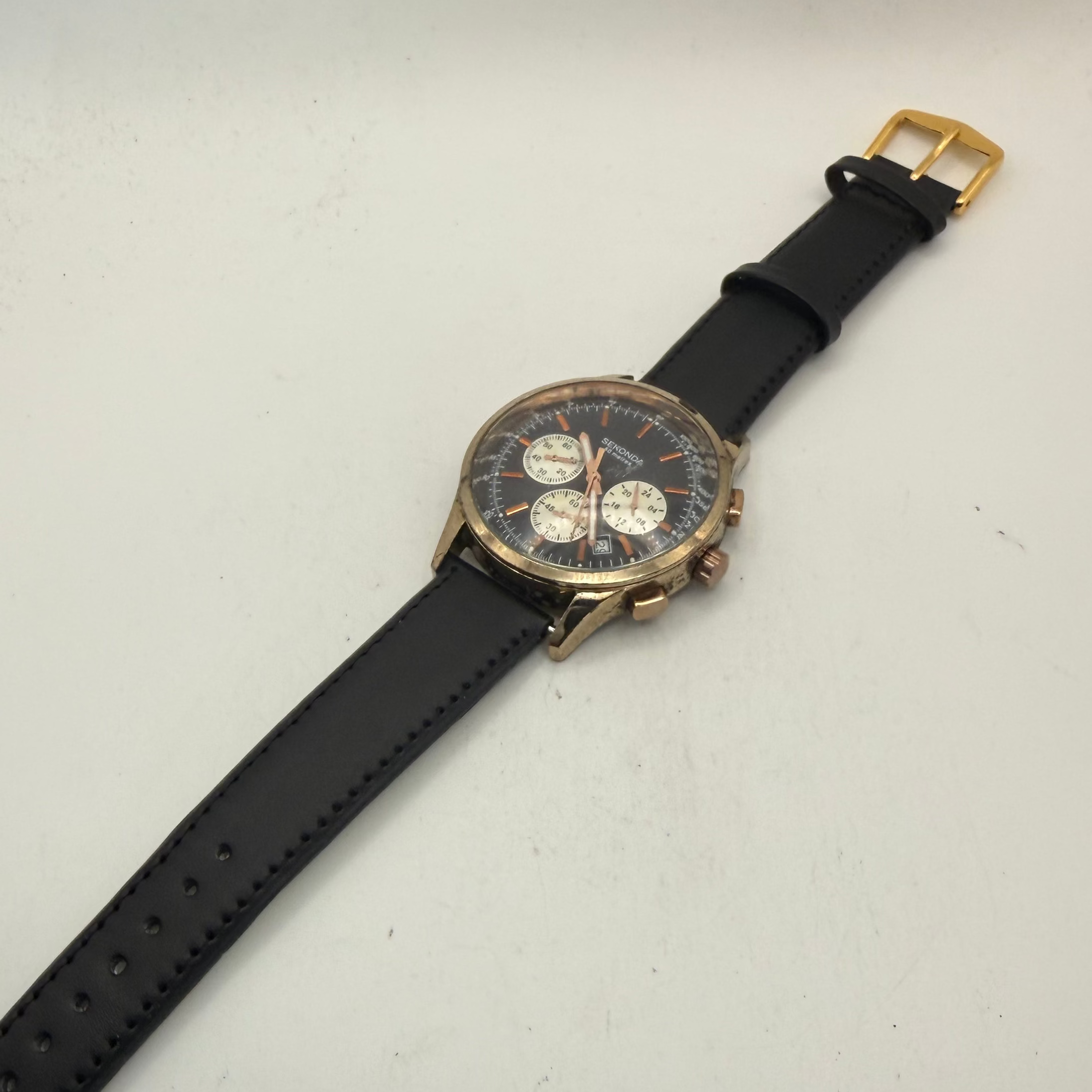 Sekonda Men's Chronograph Rose Gold Tone Black Dial Watch 46mm New Strap (Fully Tested and Working)- £45.00
