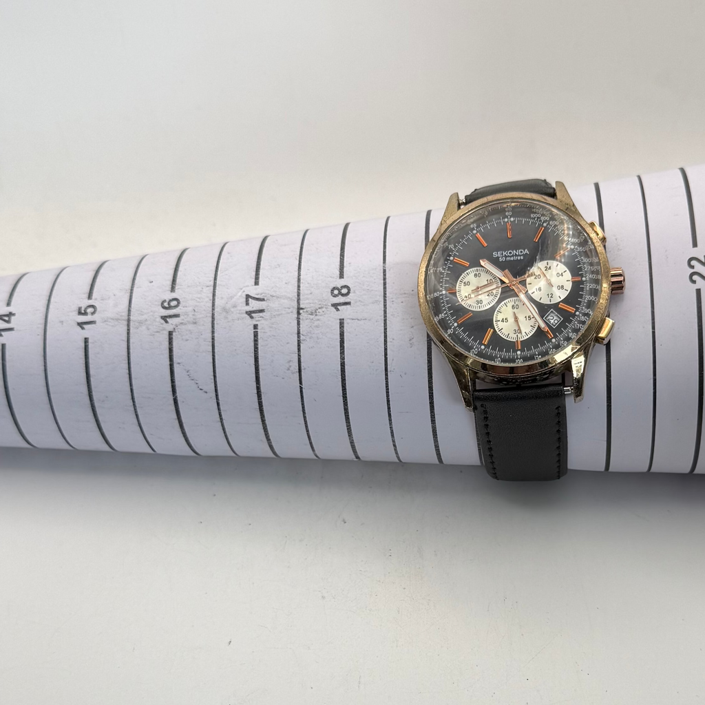 Sekonda Men's Chronograph Rose Gold Tone Black Dial Watch 46mm New Strap (Fully Tested and Working)- £45.00