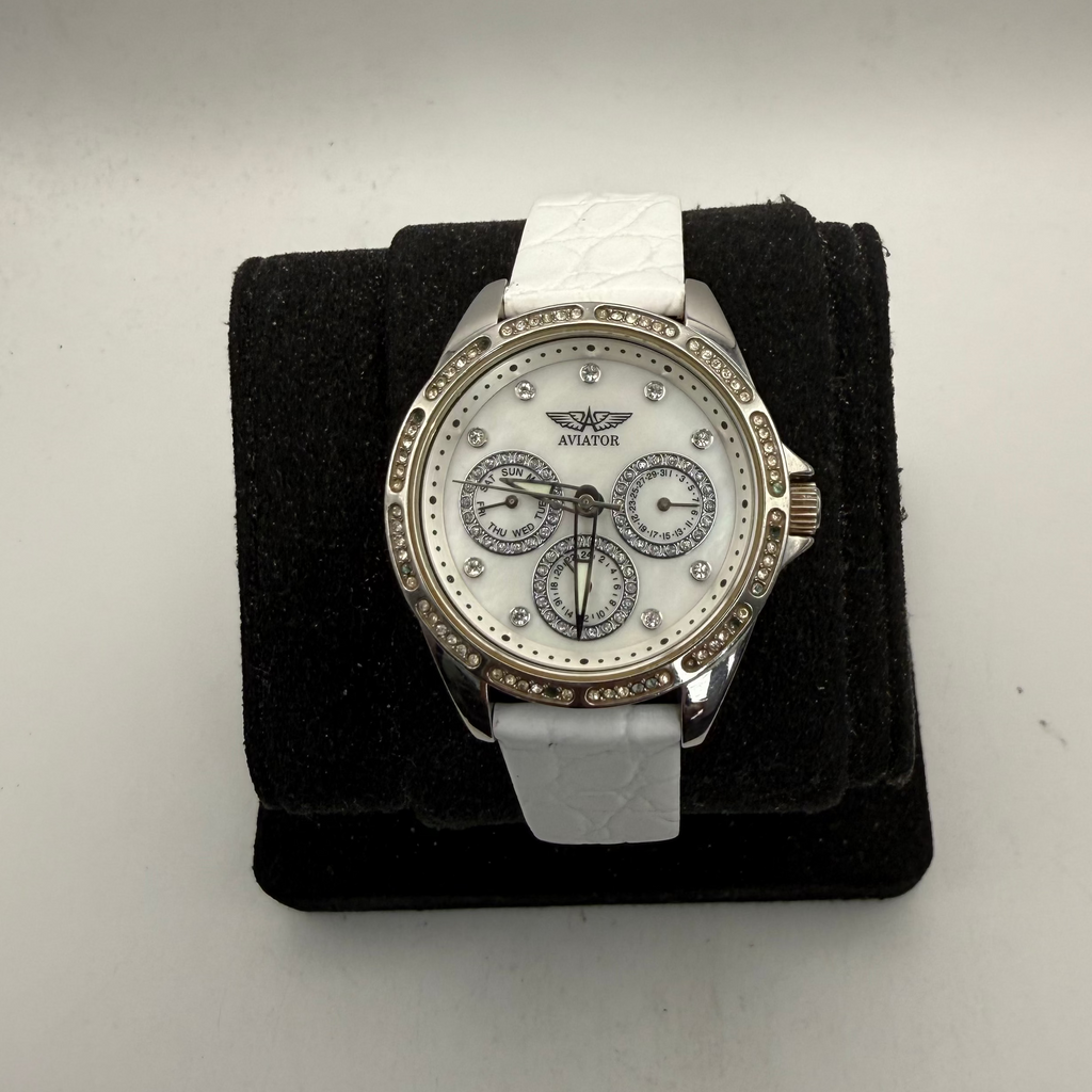 Aviator Ladies Crystal Multi-Function White Mother of Pearl Watch 37mm (Fully Tested and Working)- £35.00