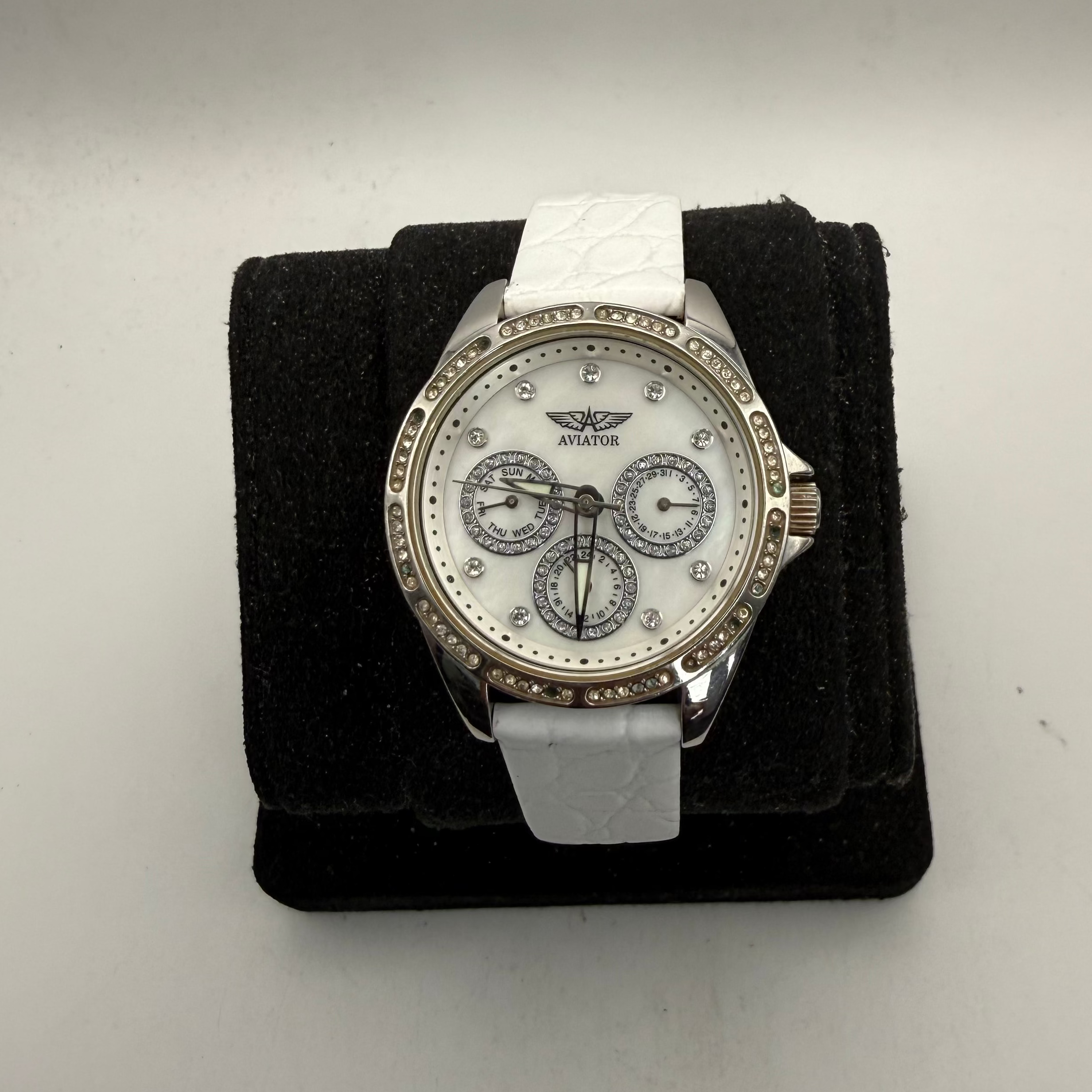 Aviator Ladies Crystal Multi-Function White Mother of Pearl Watch 37mm (Fully Tested and Working)- £35.00
