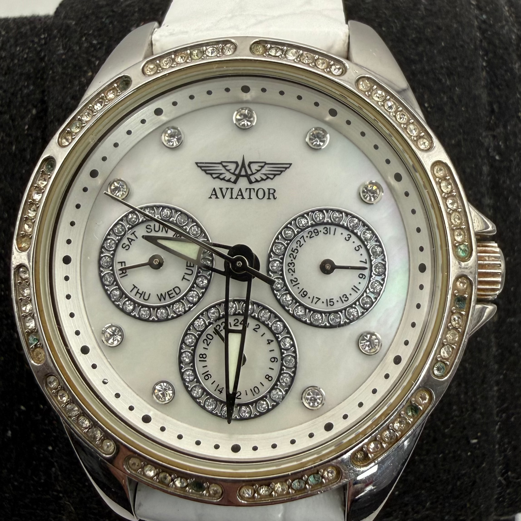 Aviator Ladies Crystal Multi-Function White Mother of Pearl Watch 37mm (Fully Tested and Working)- £35.00