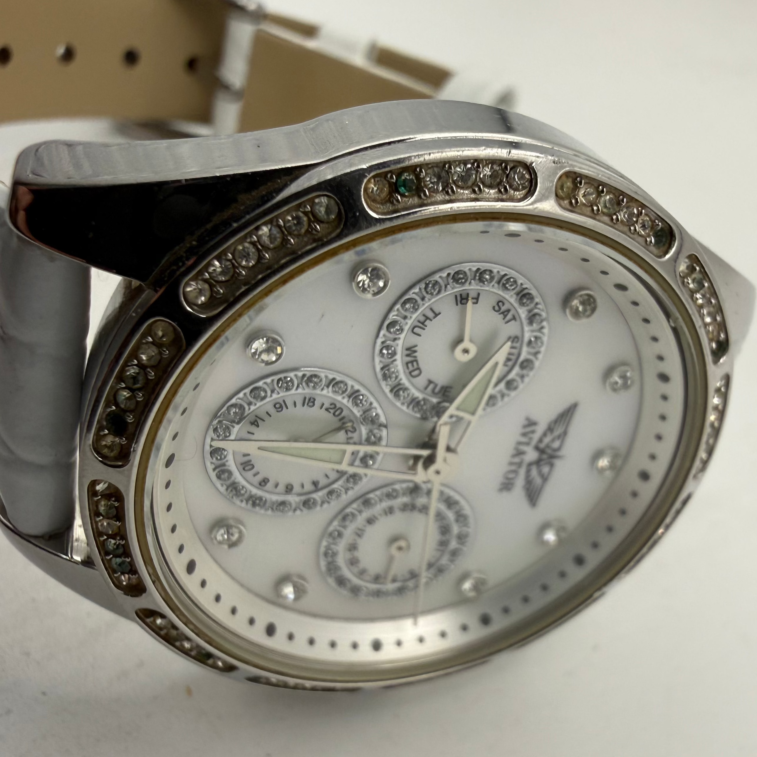 Aviator Ladies Crystal Multi-Function White Mother of Pearl Watch 37mm (Fully Tested and Working)- £35.00