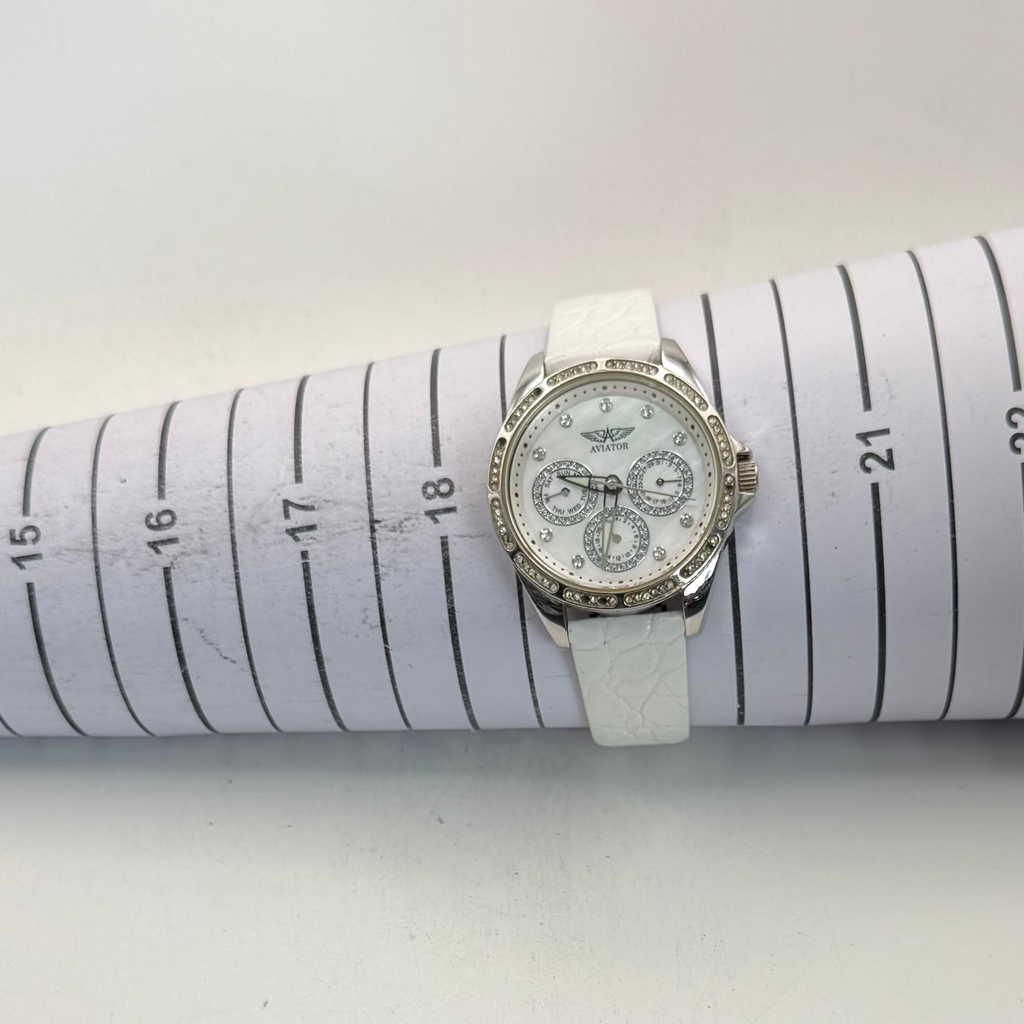 Aviator Ladies Crystal Multi-Function White Mother of Pearl Watch 37mm (Fully Tested and Working)- £35.00