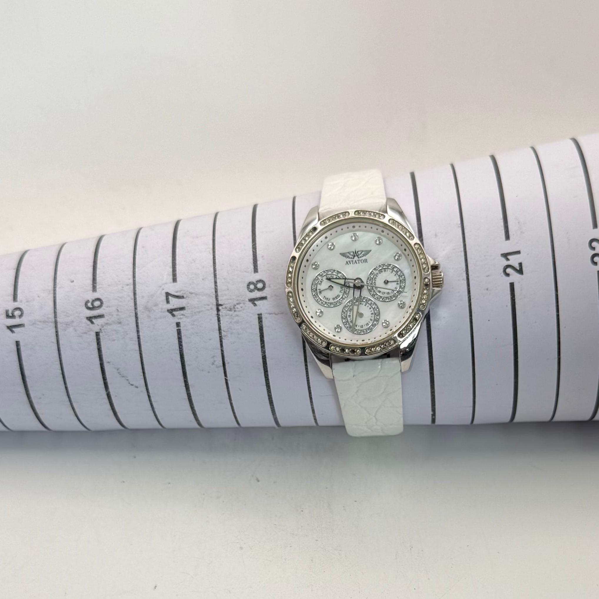 Aviator Ladies Crystal Multi-Function White Mother of Pearl Watch 37mm (Fully Tested and Working)- £35.00