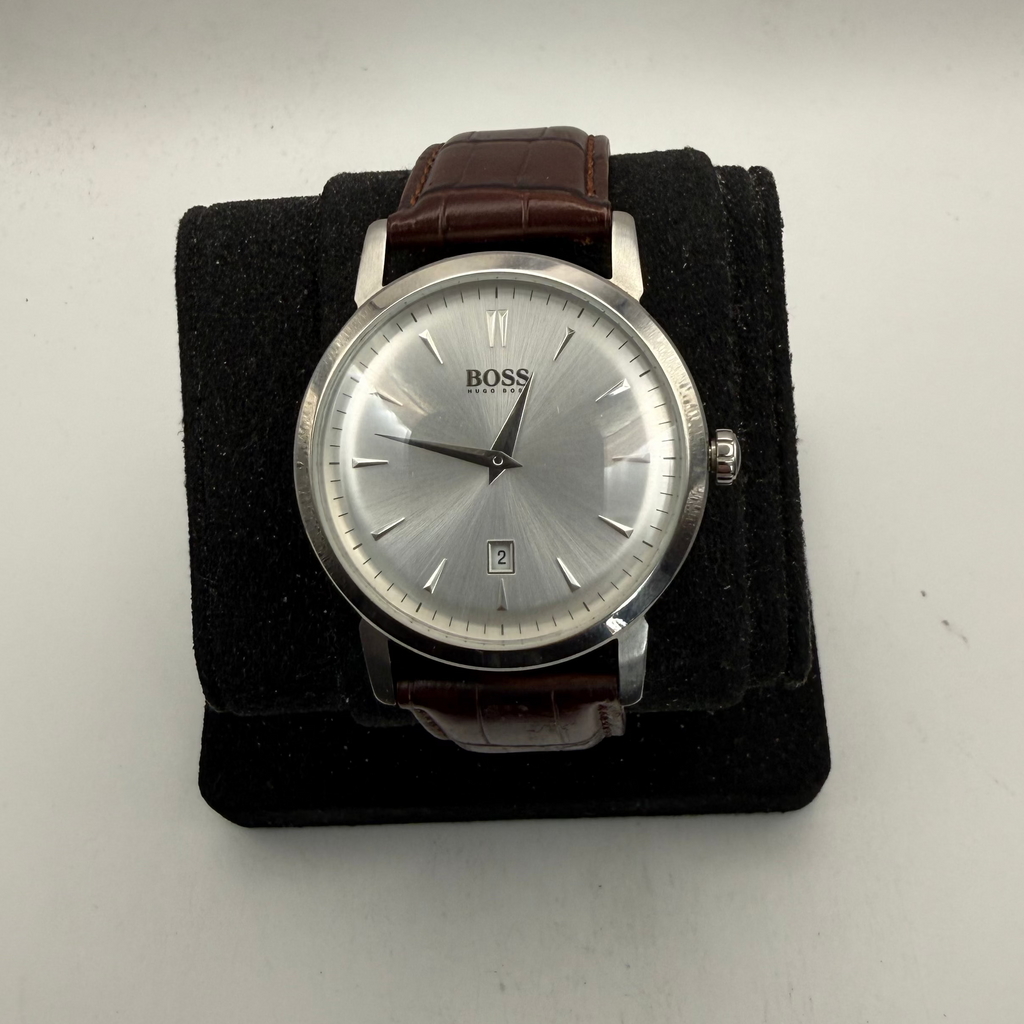 Hugo Boss Men's Silver Dial Date Leather Strap Watch 43mm (Fully Tested and Working)- £30.00