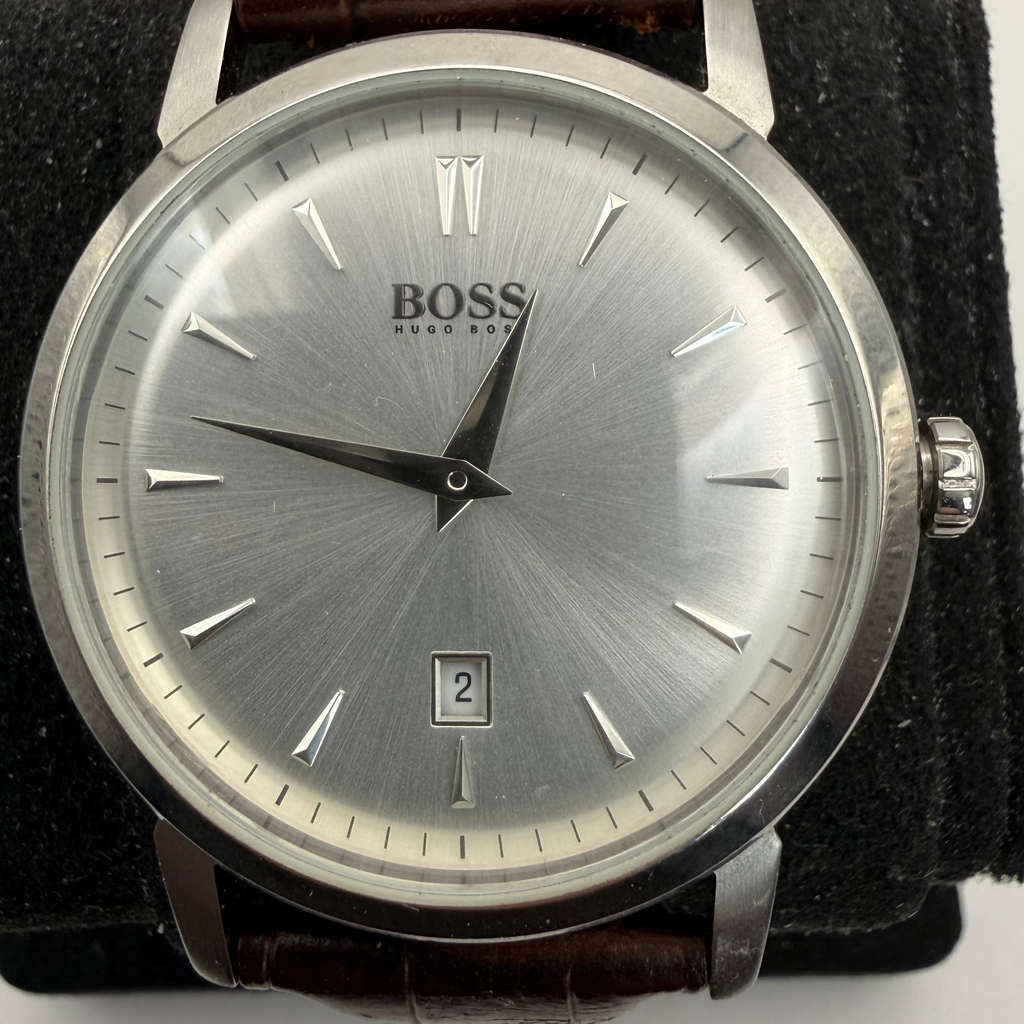 Hugo Boss Men's Silver Dial Date Leather Strap Watch 43mm (Fully Tested and Working)- £30.00