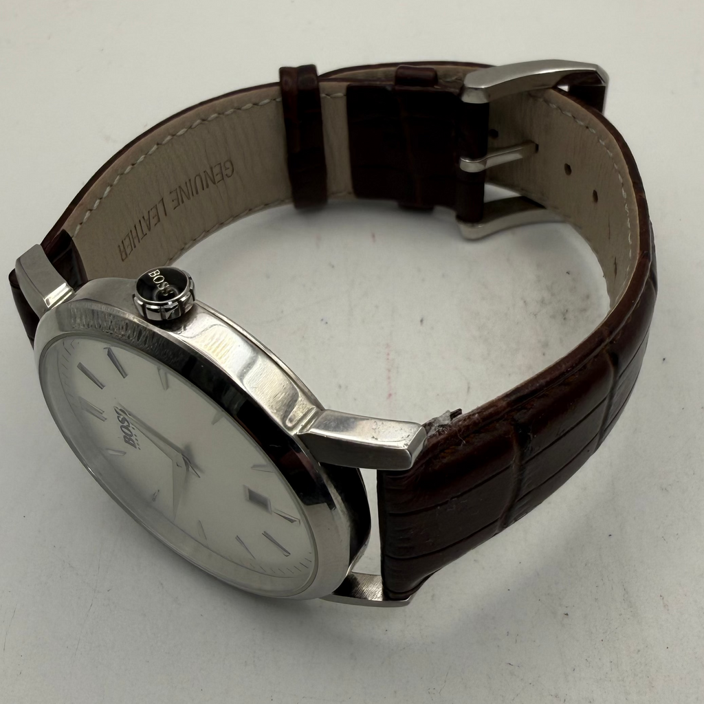 Hugo Boss Men's Silver Dial Date Leather Strap Watch 43mm (Fully Tested and Working)- £30.00