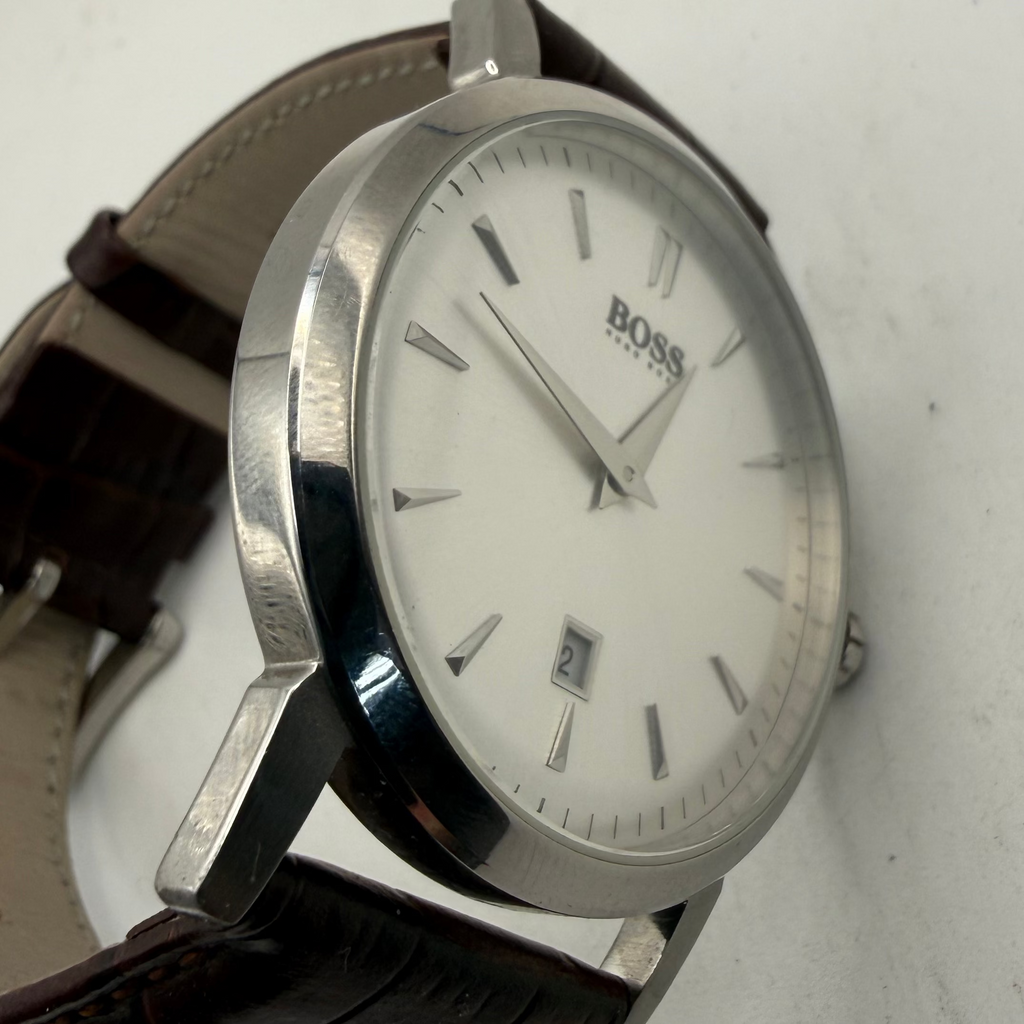 Hugo Boss Men's Silver Dial Date Leather Strap Watch 43mm (Fully Tested and Working)- £30.00