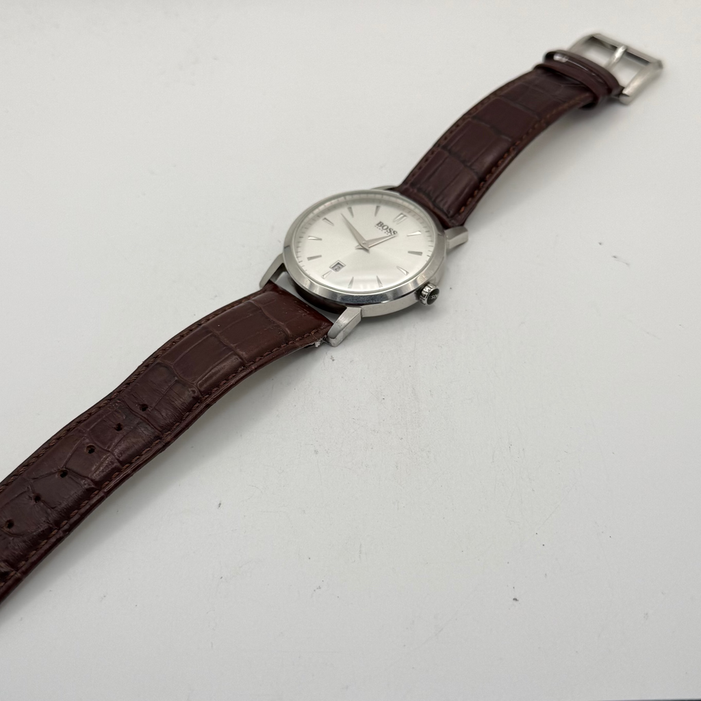 Hugo Boss Men's Silver Dial Date Leather Strap Watch 43mm (Fully Tested and Working)- £30.00