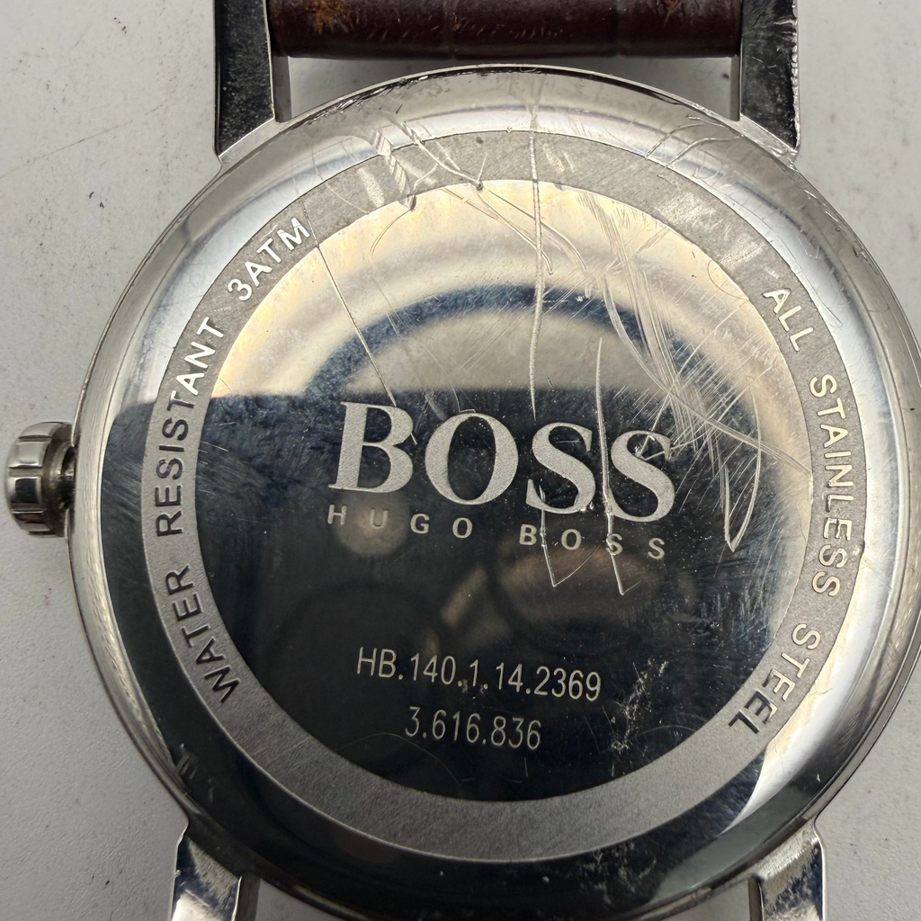 Hugo Boss Men's Silver Dial Date Leather Strap Watch 43mm (Fully Tested and Working)- £30.00